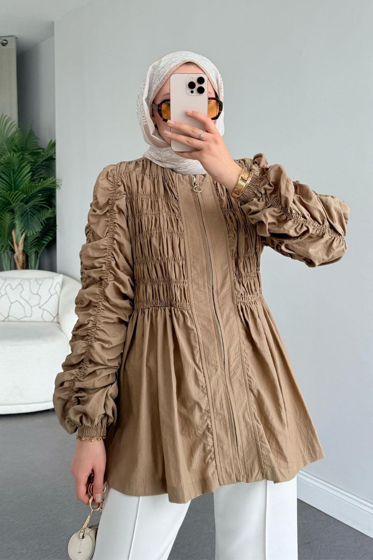 Kol Büzgülü Ceket Vizon, Fiyatları 