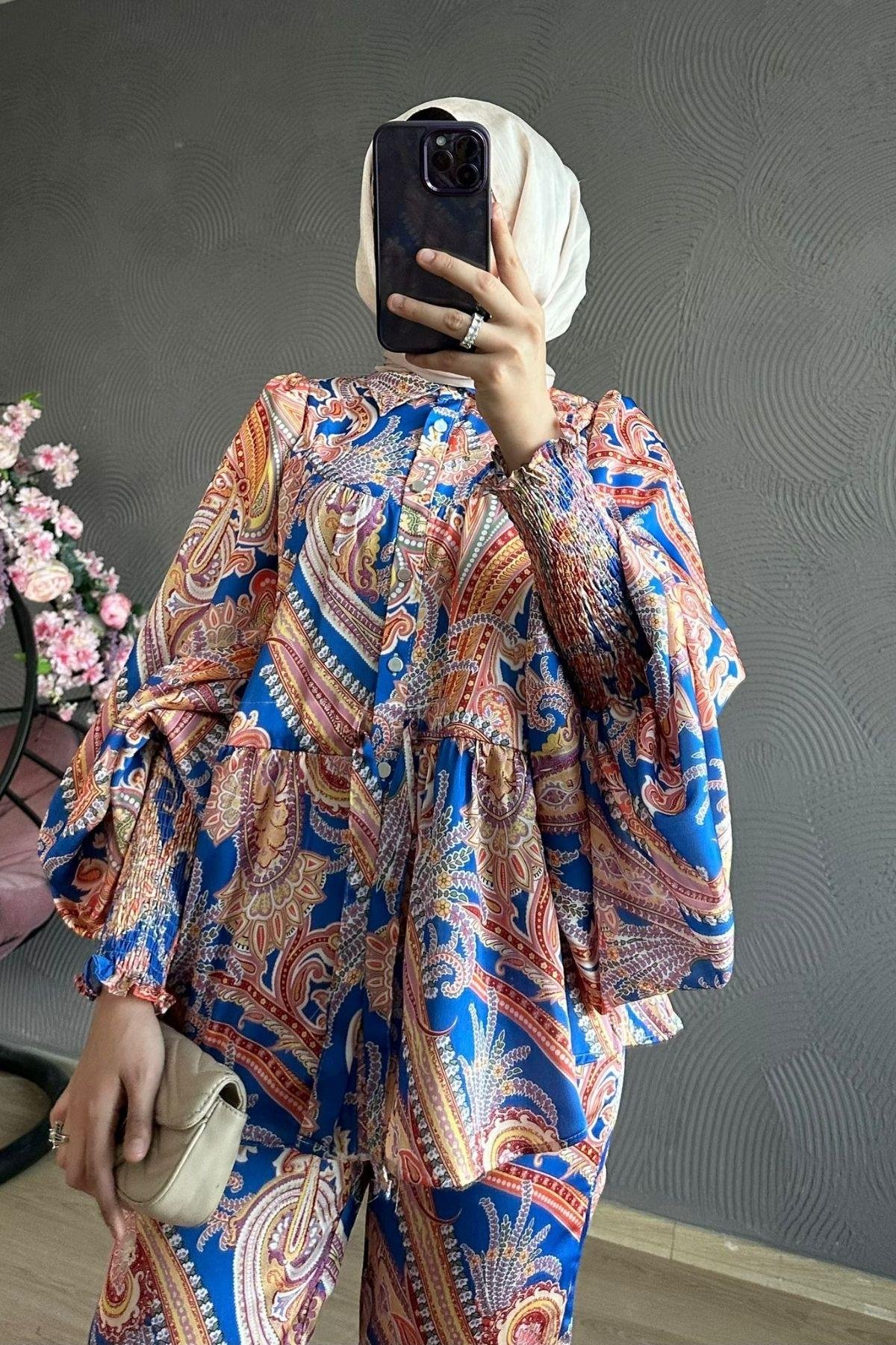 Kol Detay Saten Takım Saks, Fiyatları 