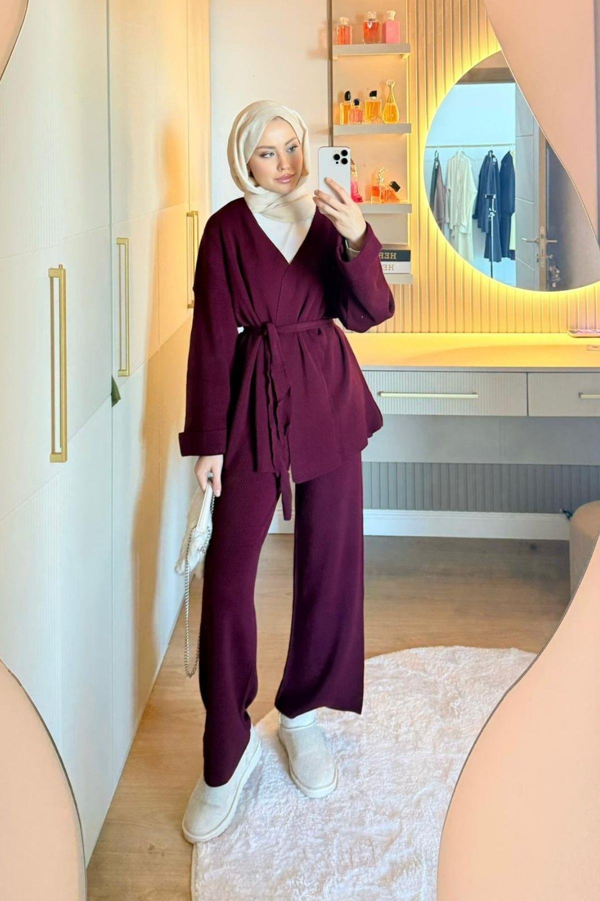 Kol Katlamalı Kemerli Takım Bordo, Fiyatları 