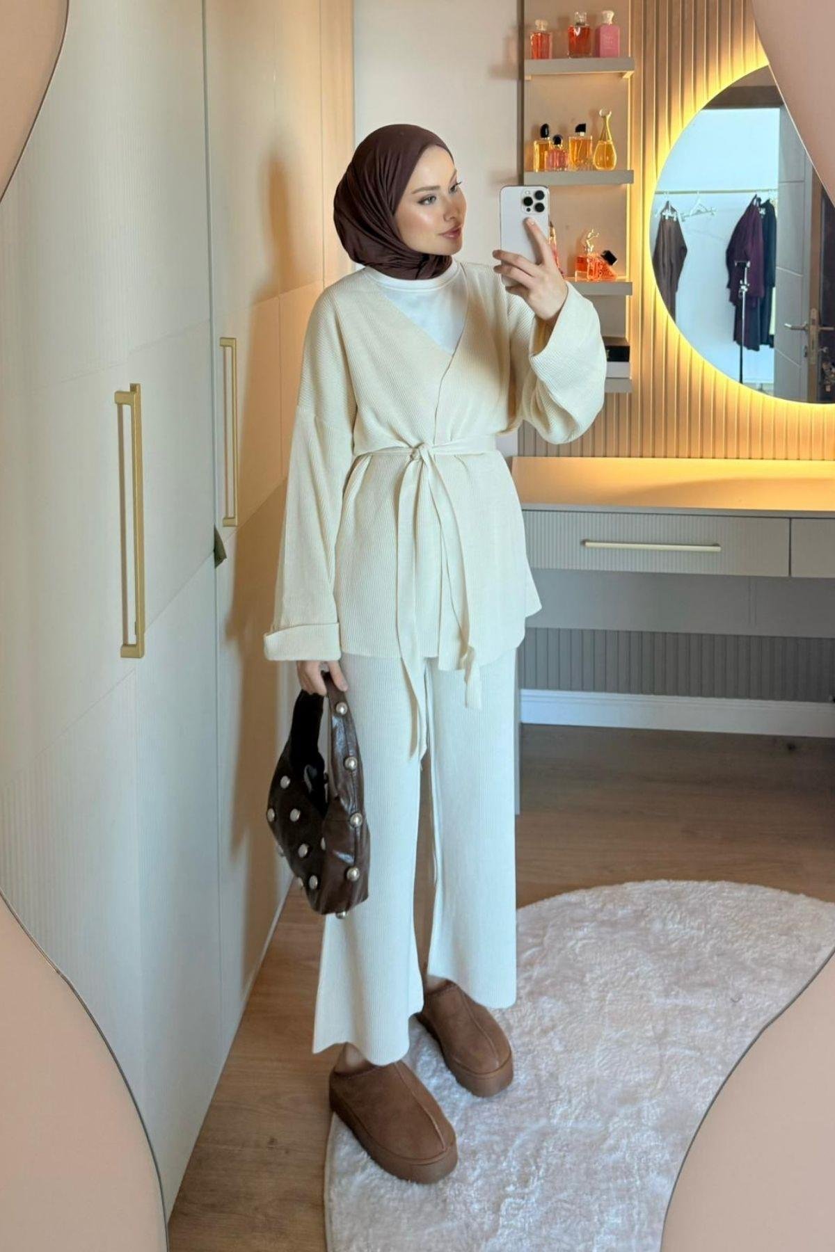 Kol Katlamalı Kemerli Takım Ekru, Fiyatları 