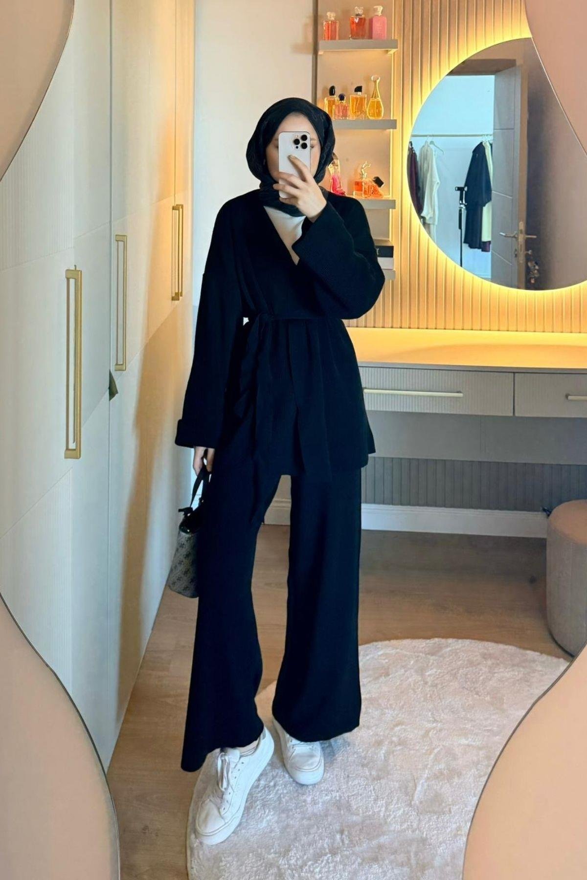 Kol Katlamalı Kemerli Takım Siyah, Fiyatları 