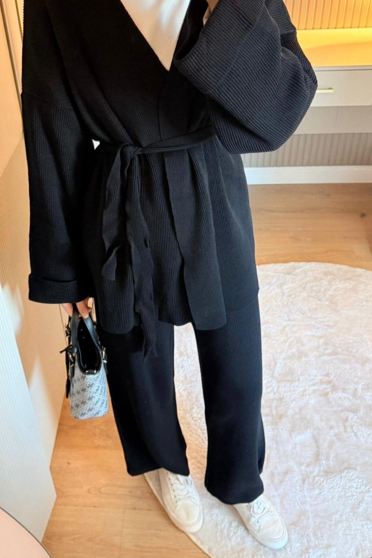 Kol Katlamalı Kemerli Takım Siyah, Fiyatları 