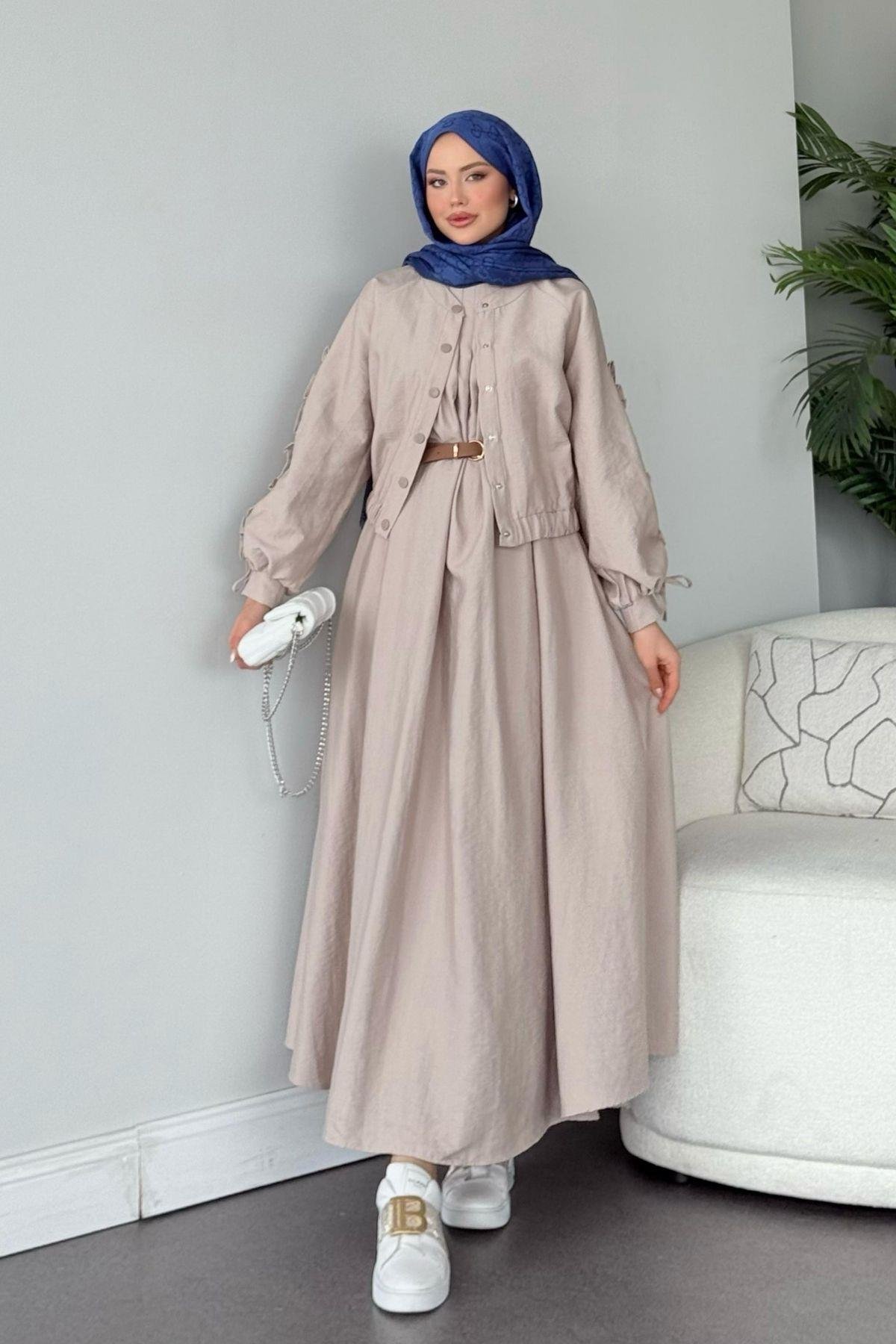 Kolları Büzgülü İçli Elbise Bej, Fiyatları 