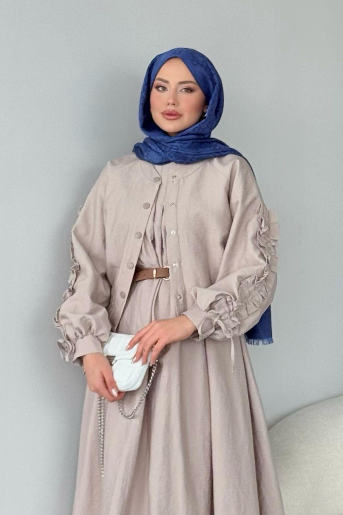 Kolları Büzgülü İçli Elbise Bej, Fiyatları 