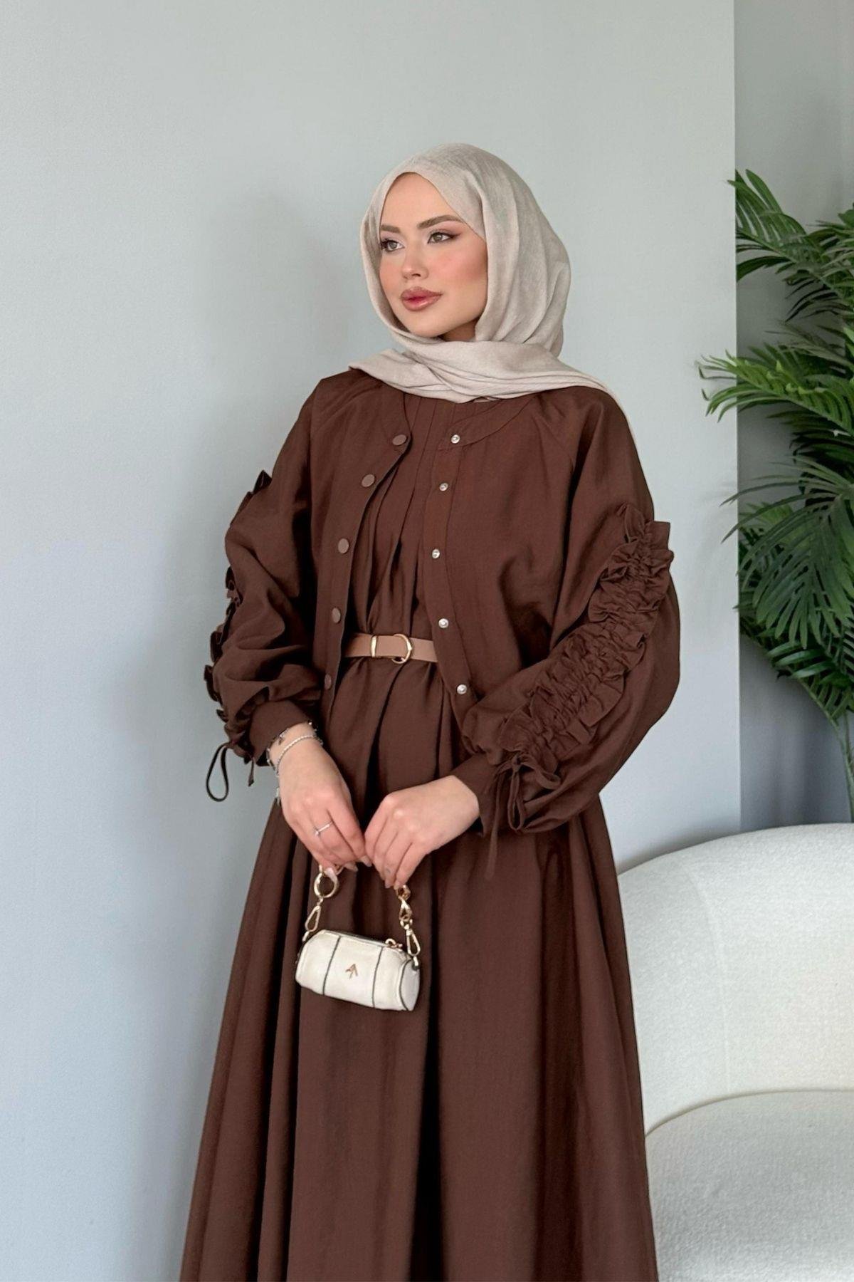 Kolları Büzgülü İçli Elbise Kahve, Fiyatları 