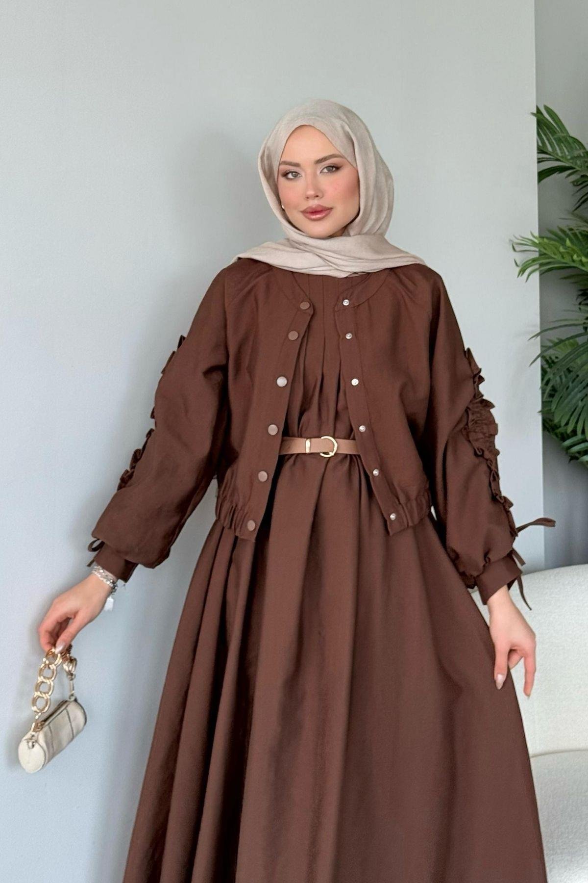 Kolları Büzgülü İçli Elbise Kahve, Fiyatları 