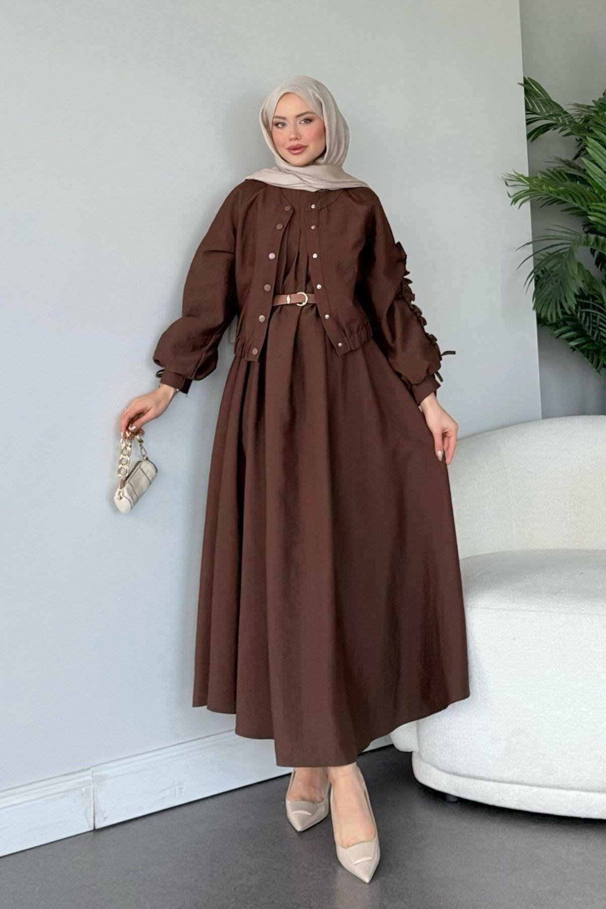 Kolları Büzgülü İçli Elbise Kahve, Fiyatları 