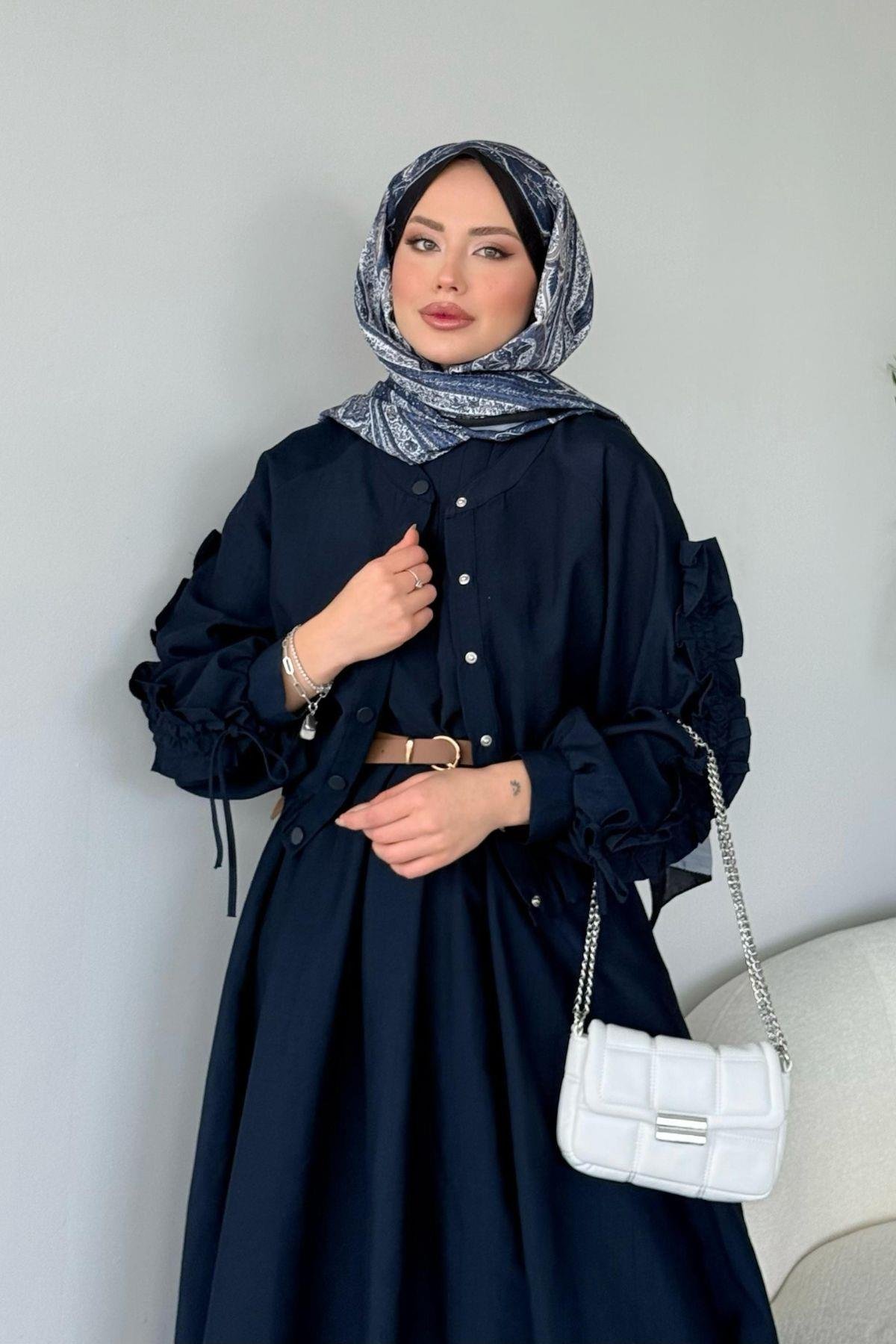 Kolları Büzgülü İçli Elbise Lacivert, Fiyatları 