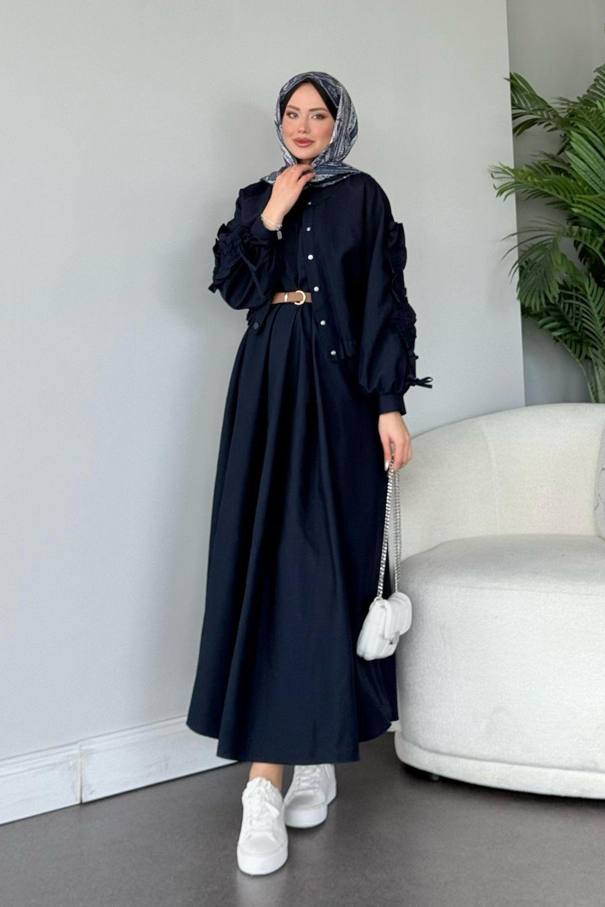 Kolları Büzgülü İçli Elbise Lacivert, Fiyatları 