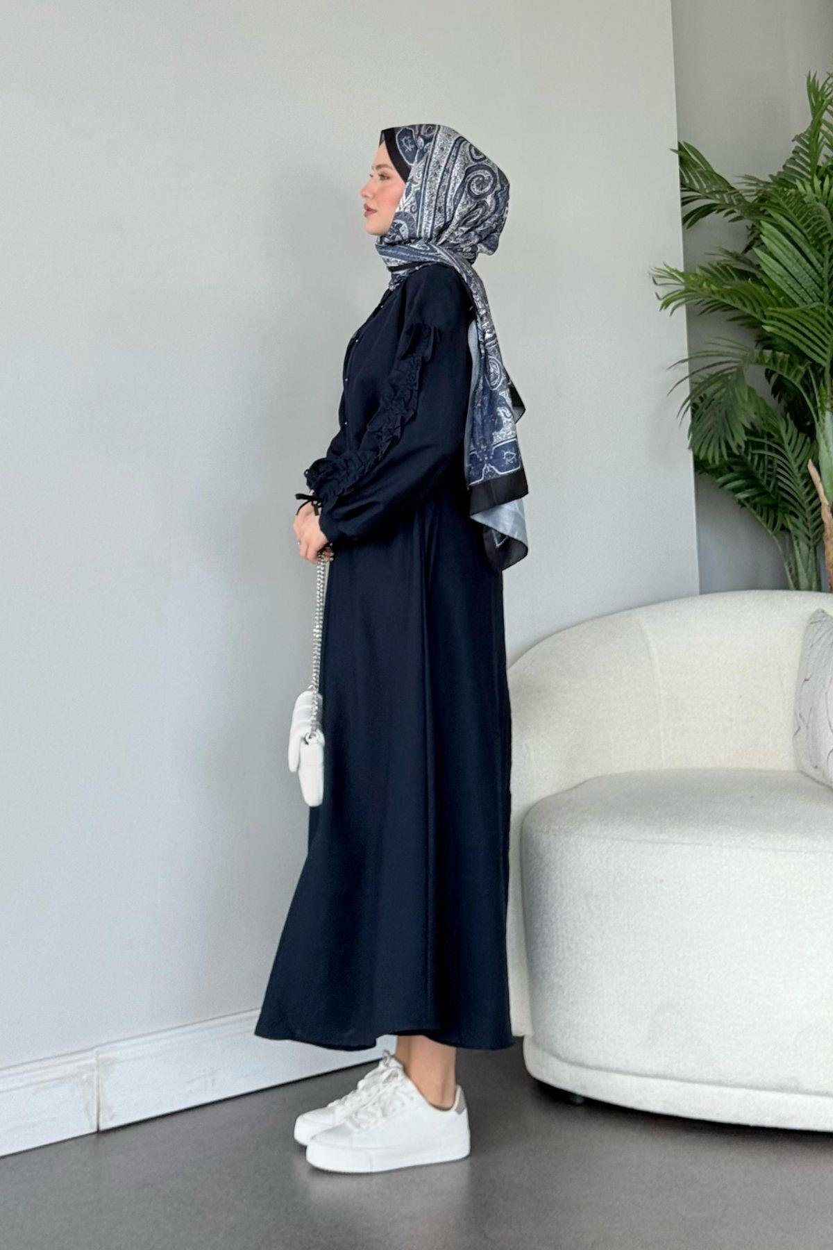 Kolları Büzgülü İçli Elbise Lacivert, Fiyatları 