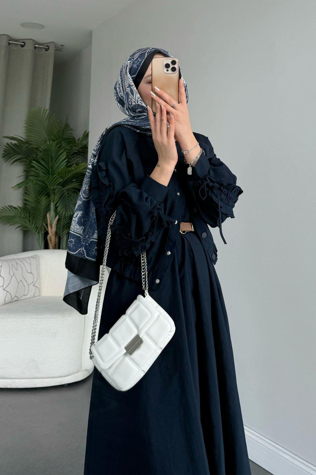 Kolları Büzgülü İçli Elbise Lacivert, Fiyatları 