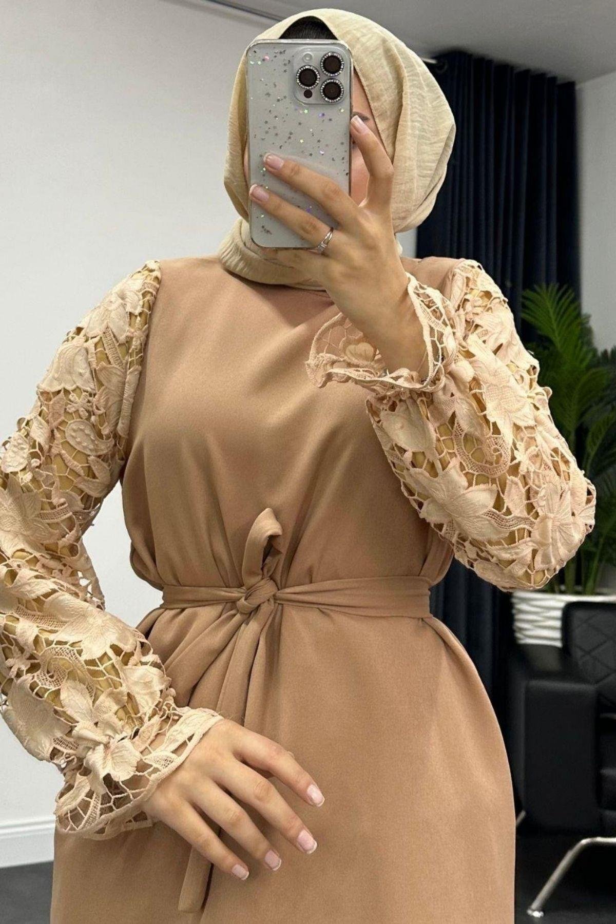 Kolları Dantel Pantolon Takım Camel, Fiyatları 