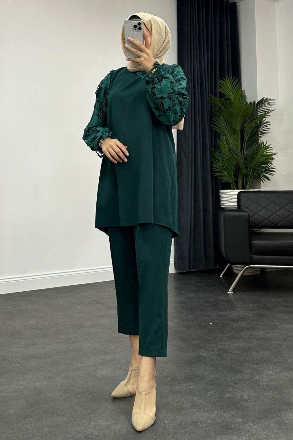 Kolları Dantel Pantolon Takım Zümrüt, Fiyatları 