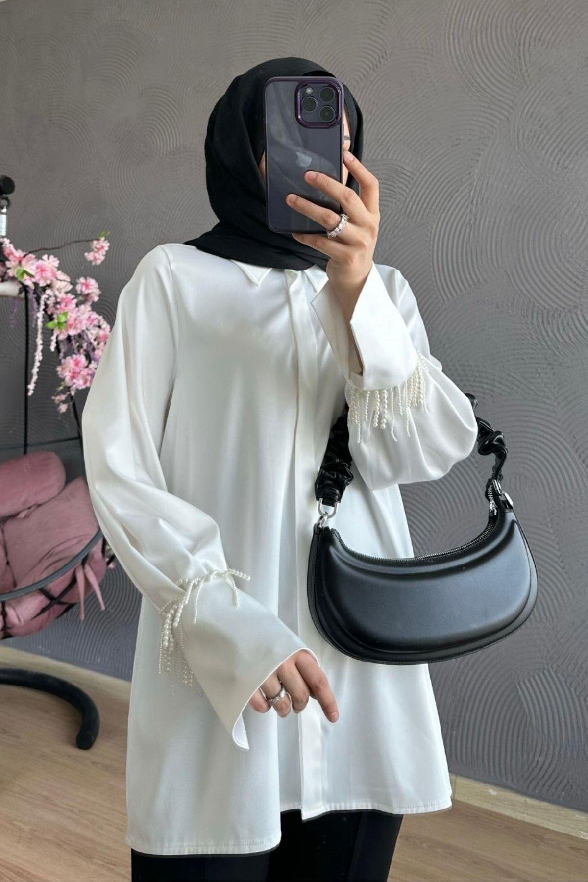 Kolu Boncuklu Gömlek Beyaz, Fiyatları 