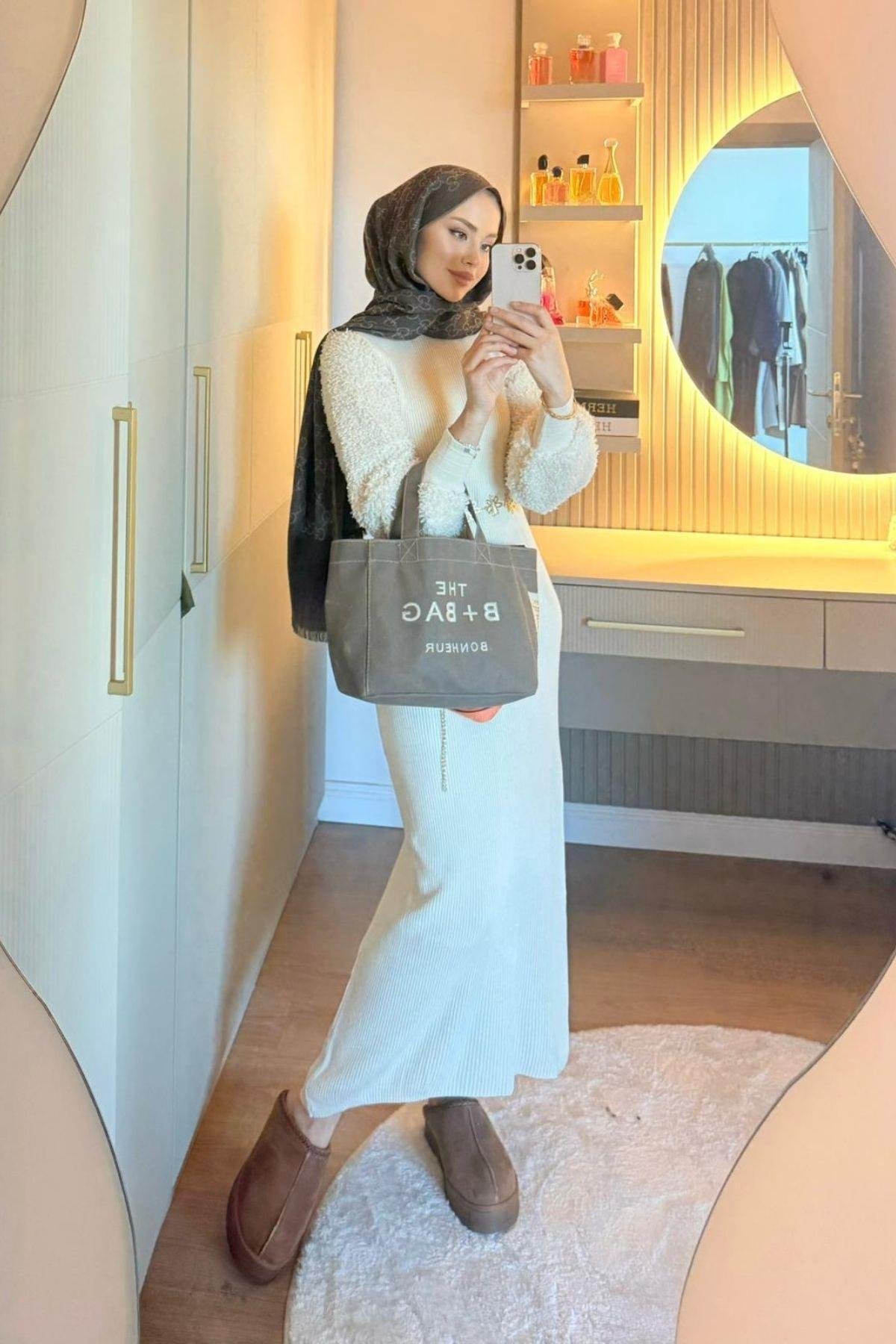 Kolu Peluş Triko Elbise Ekru, Fiyatları 