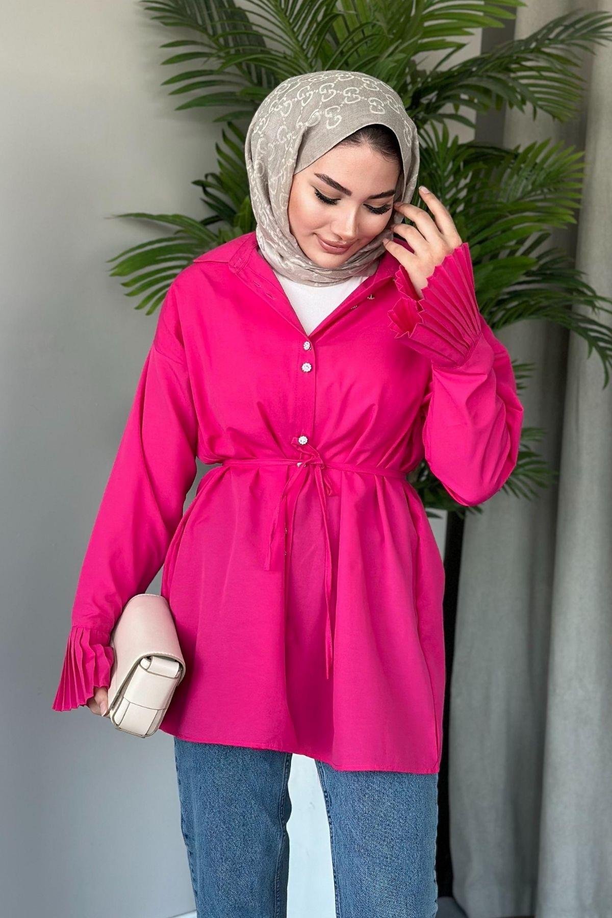 Piliseli Poplin Gömlek Fuşya, Fiyatları 