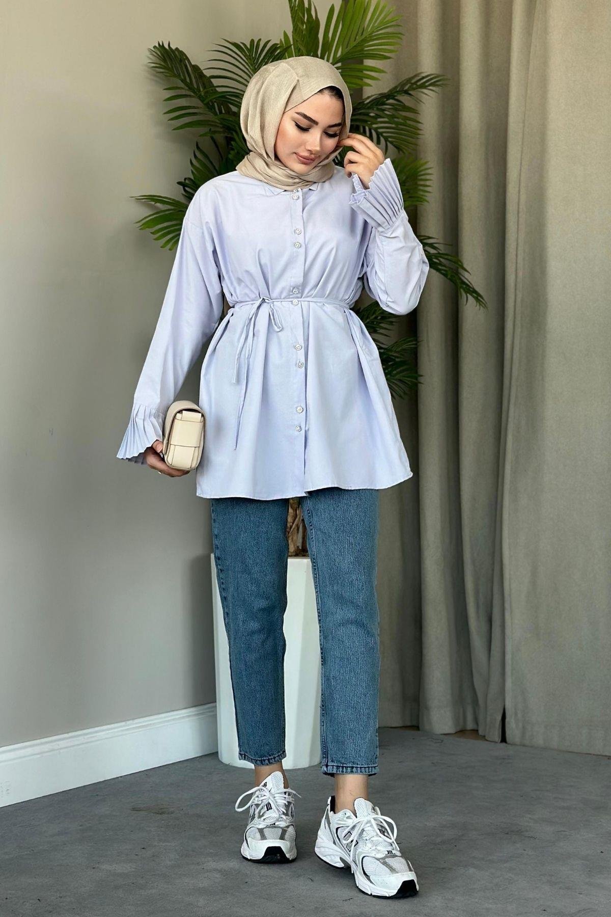 Piliseli Poplin Gömlek Lila, Fiyatları 