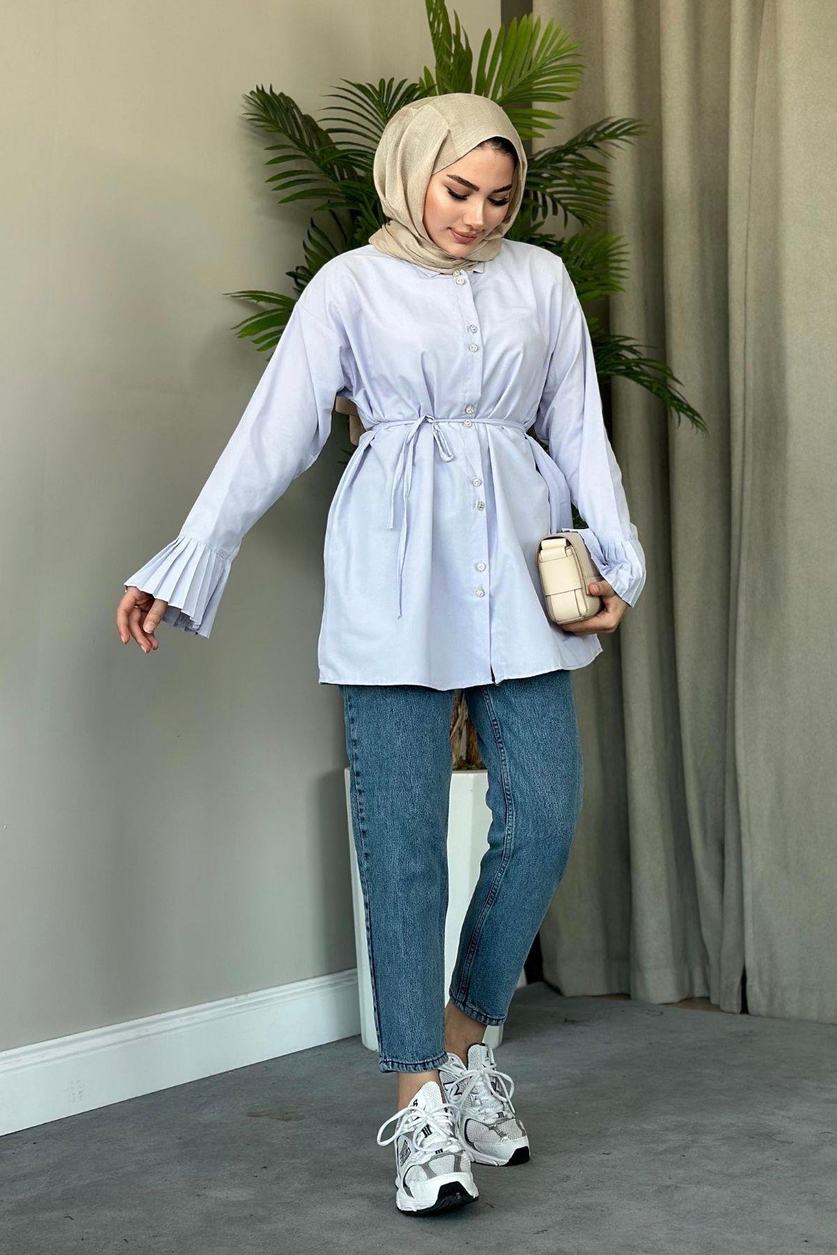 Piliseli Poplin Gömlek Lila, Fiyatları 