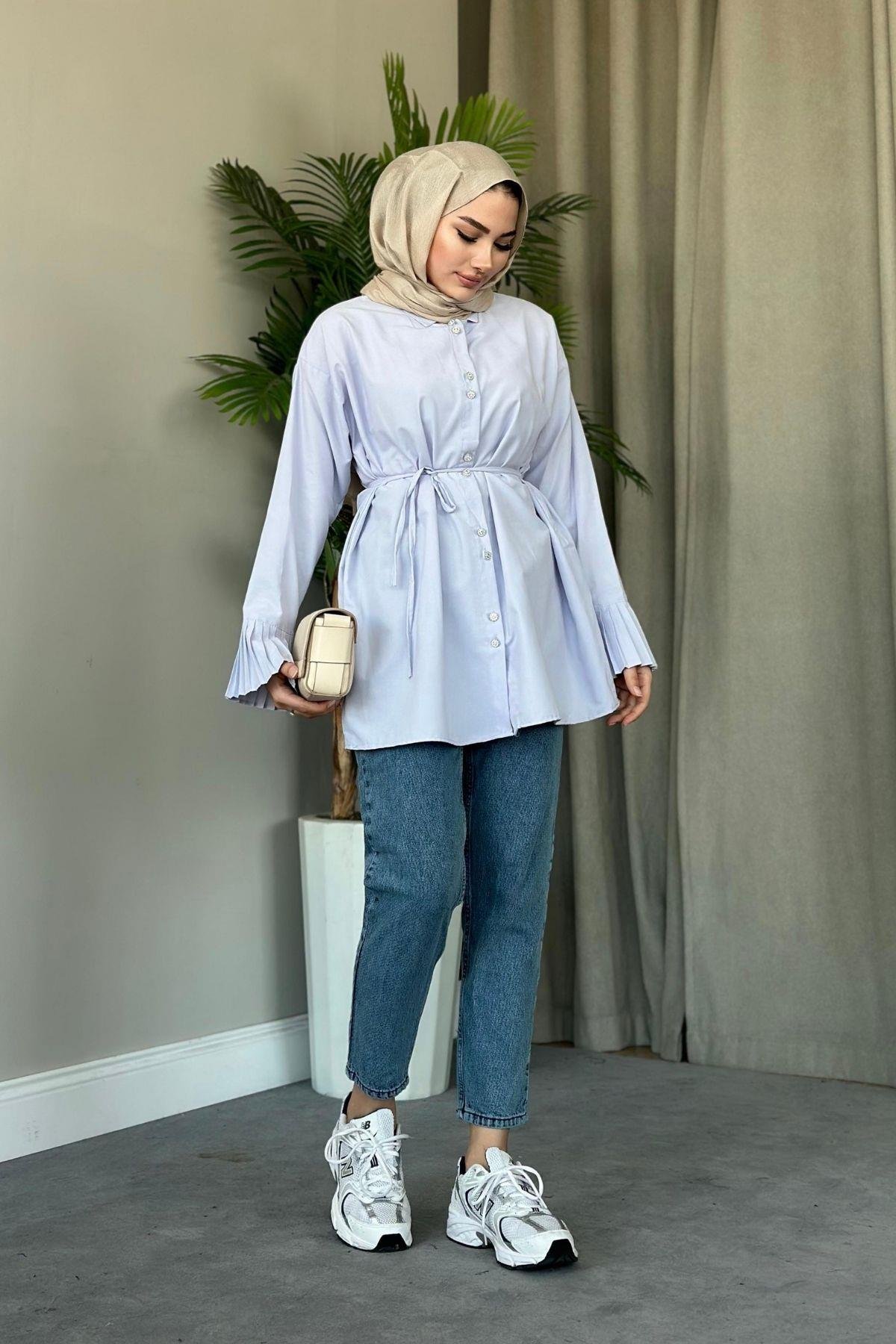 Piliseli Poplin Gömlek Lila, Fiyatları 