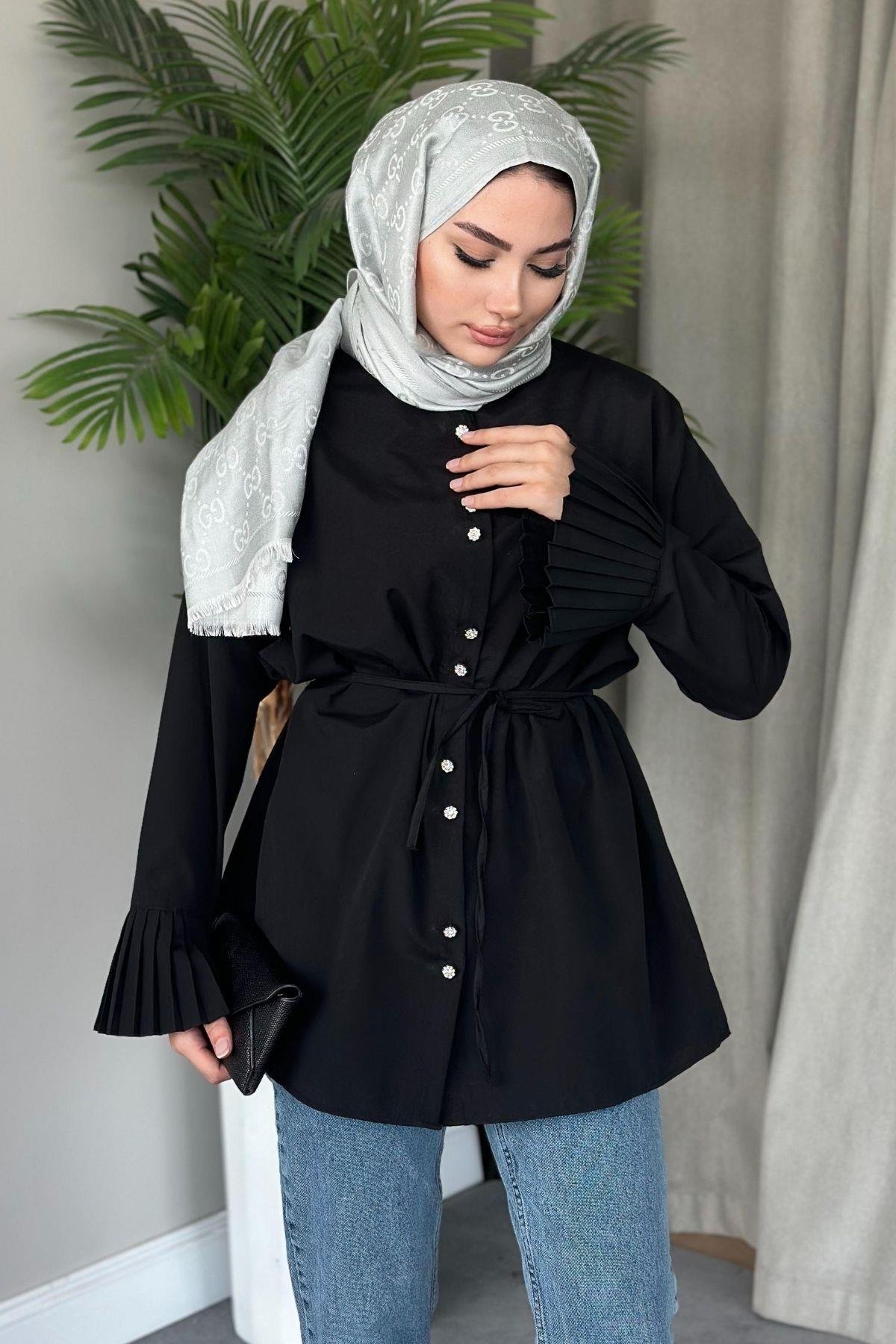 Piliseli Poplin Gömlek Siyah, Fiyatları 