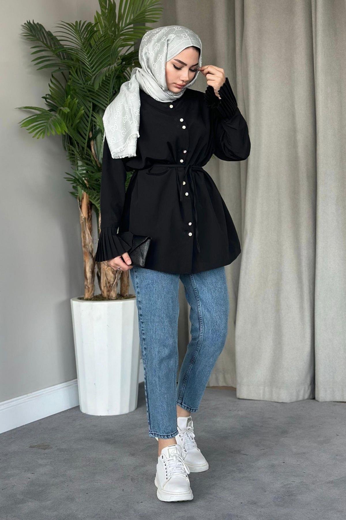 Piliseli Poplin Gömlek Siyah, Fiyatları 