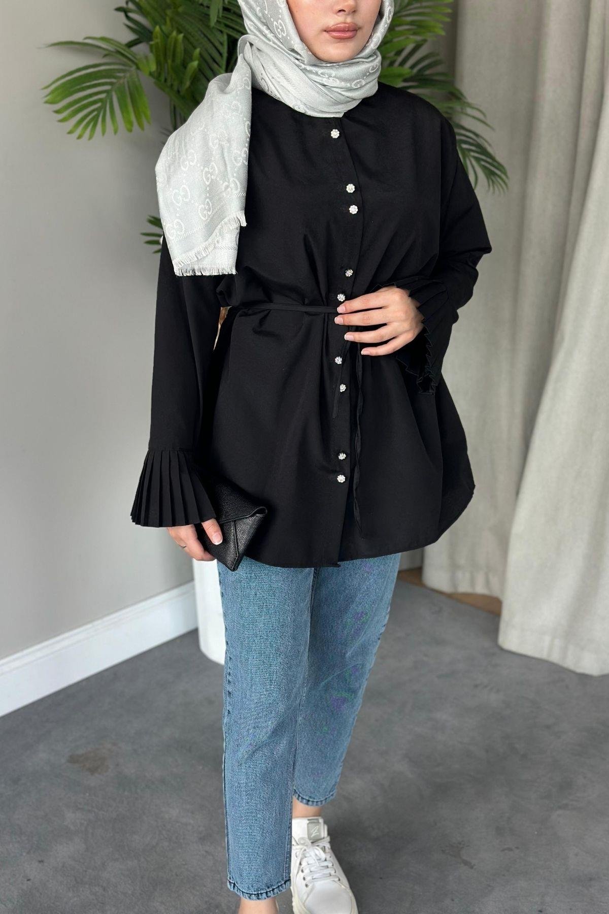 Piliseli Poplin Gömlek Siyah, Fiyatları 