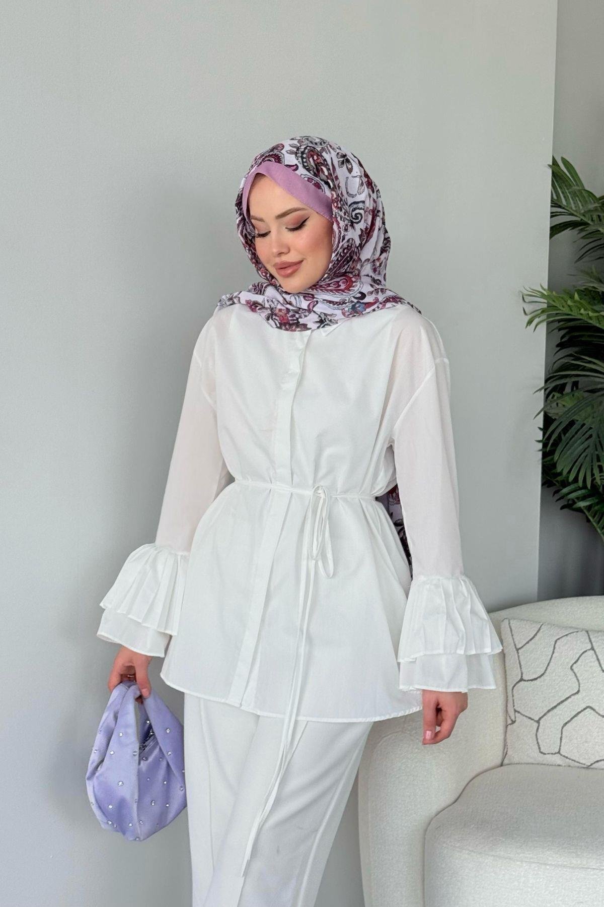 Kolu Piliseli Uzun Gömlek Beyaz, Fiyatları 