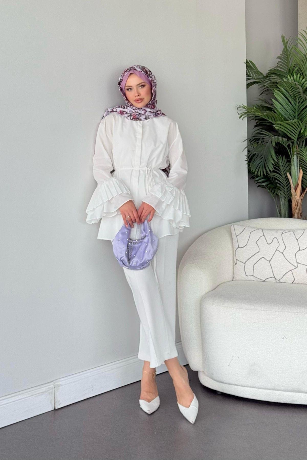 Kolu Piliseli Uzun Gömlek Beyaz, Fiyatları 