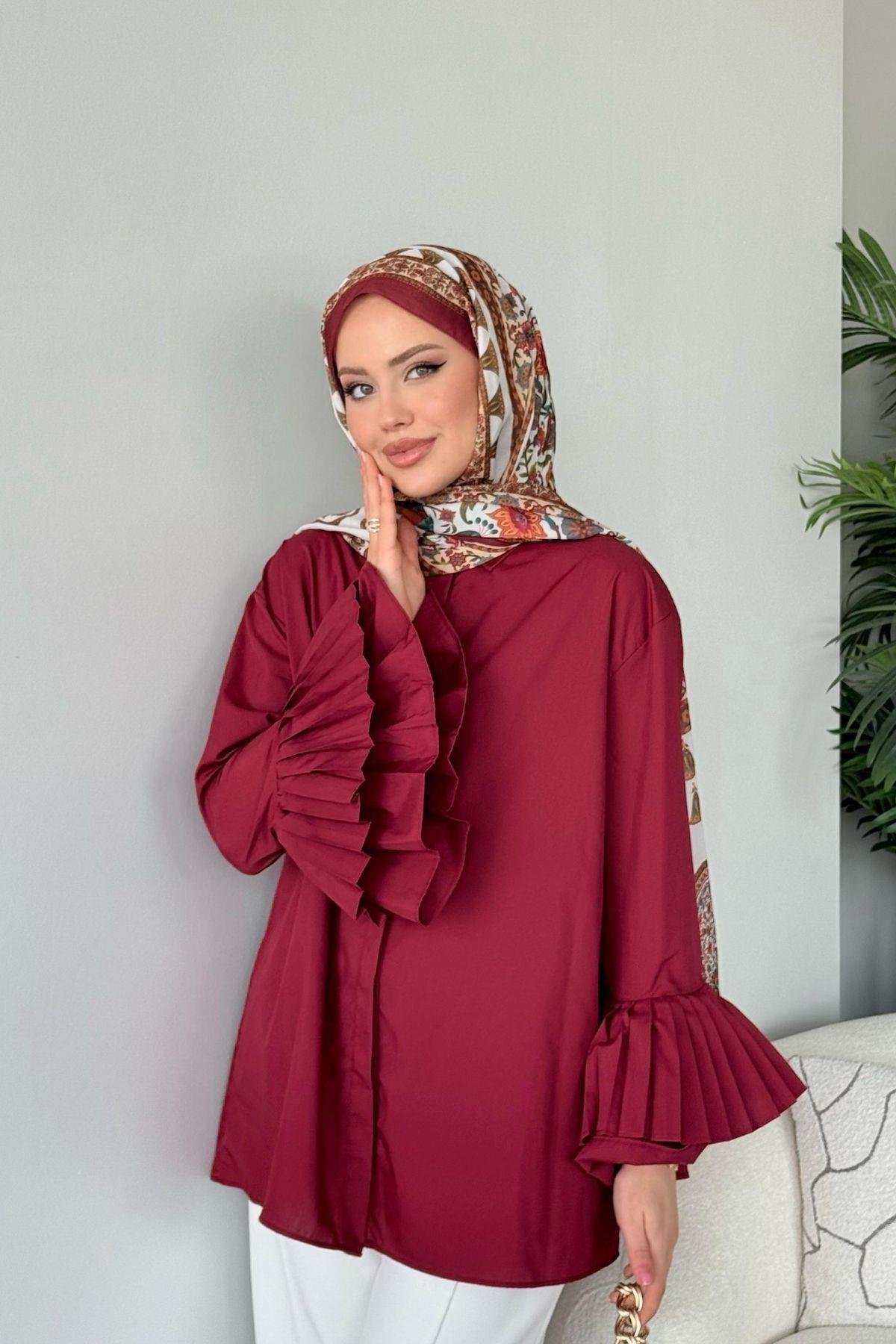 Kolu Piliseli Uzun Gömlek Bordo, Fiyatları 