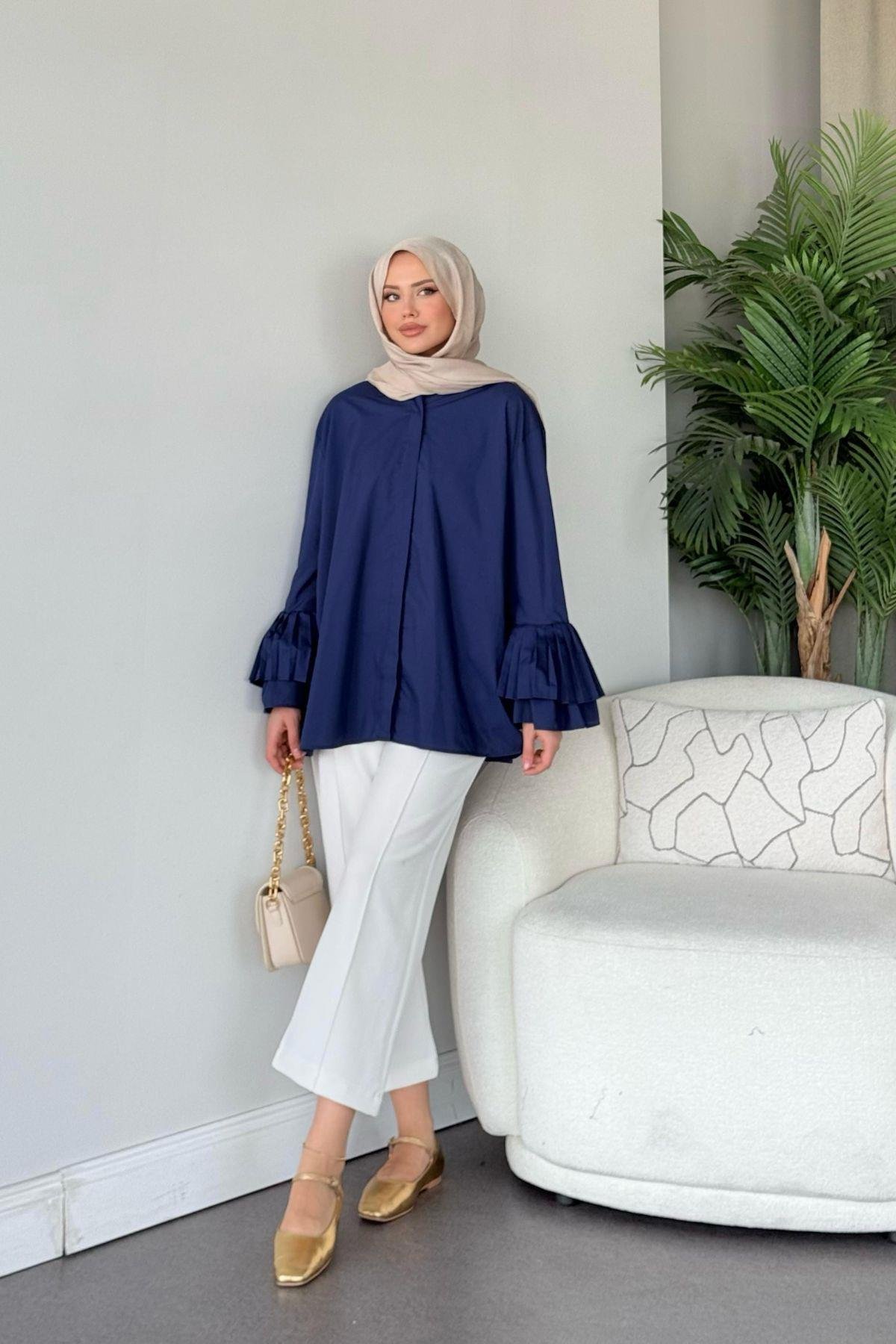 Kolu Piliseli Uzun Gömlek Lacivert, Fiyatları 