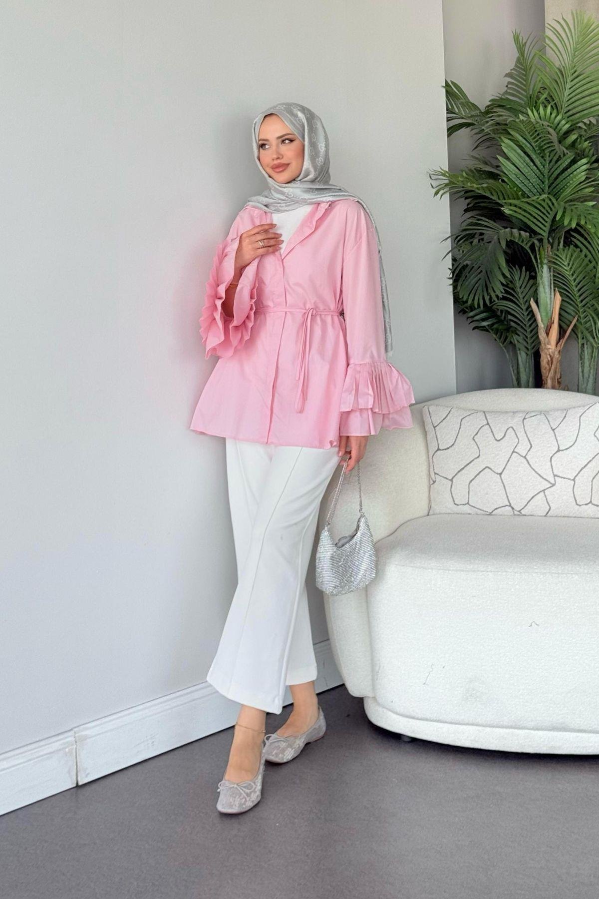 Kolu Piliseli Uzun Gömlek Pembe, Fiyatları 