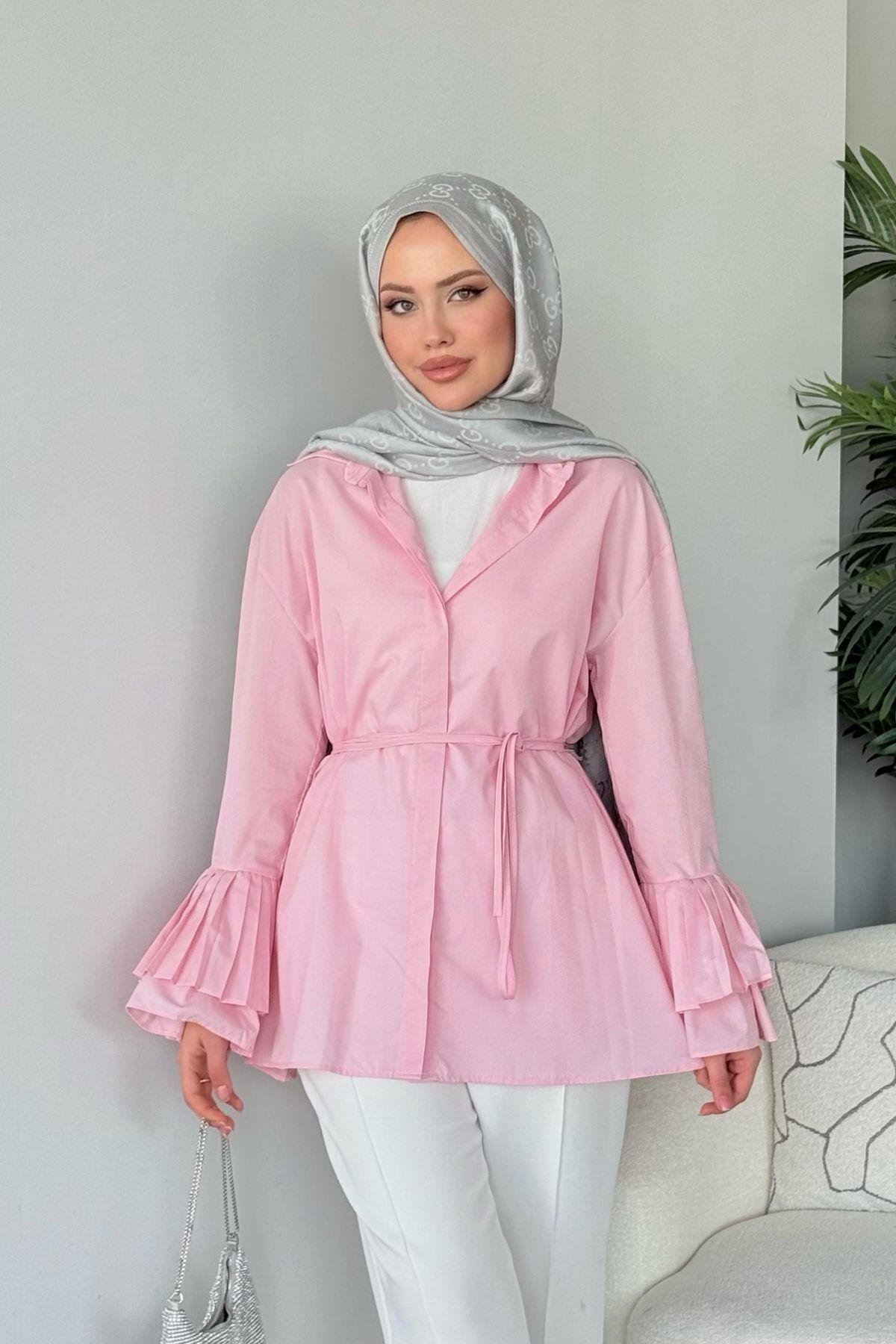 Kolu Piliseli Uzun Gömlek Pembe, Fiyatları 