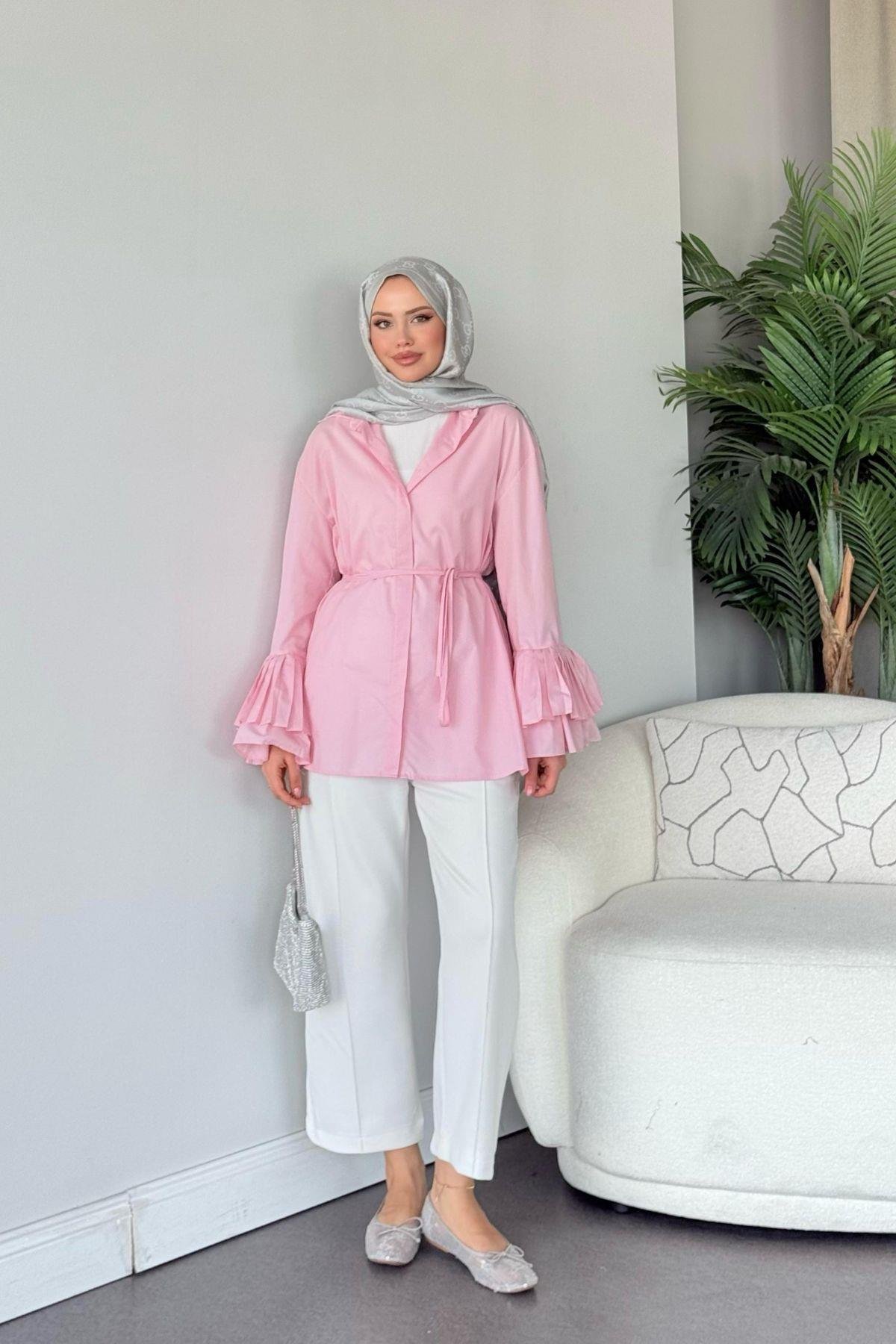 Kolu Piliseli Uzun Gömlek Pembe, Fiyatları 