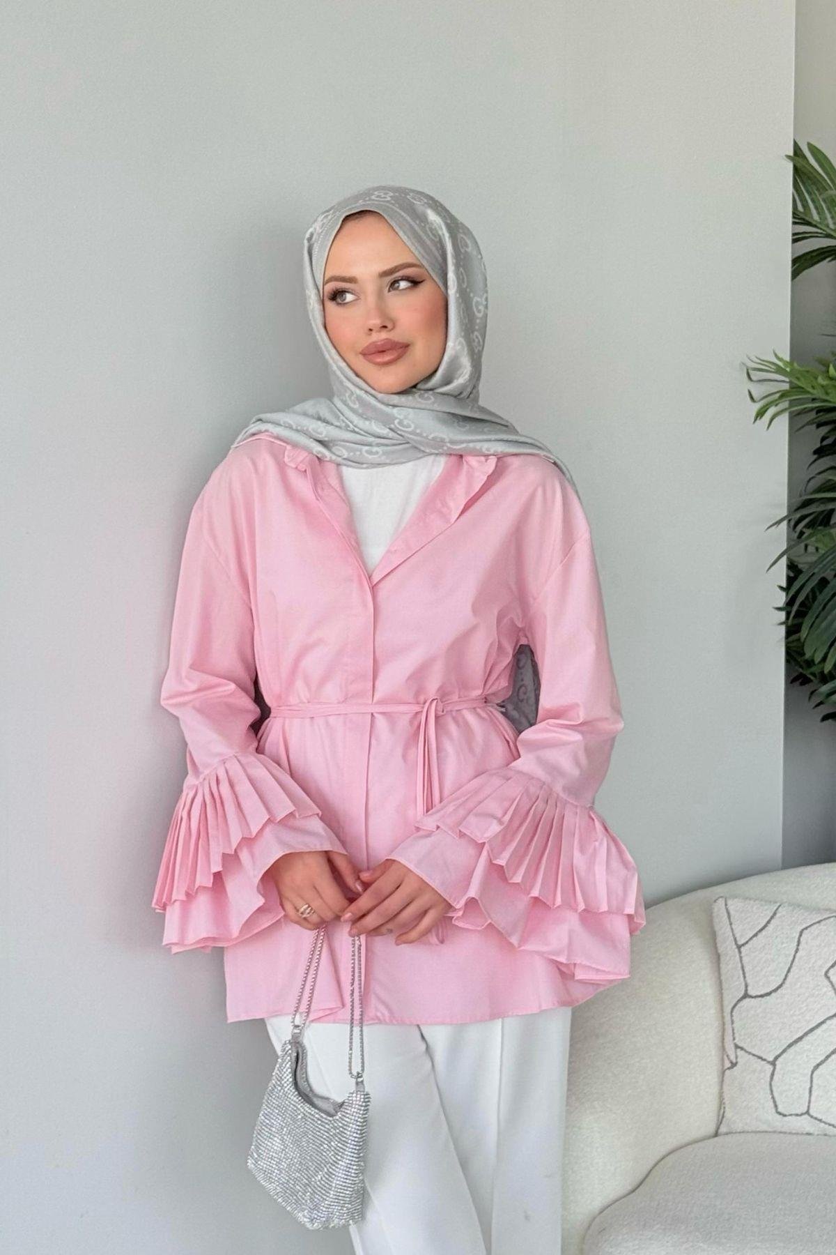 Kolu Piliseli Uzun Gömlek Pembe, Fiyatları 