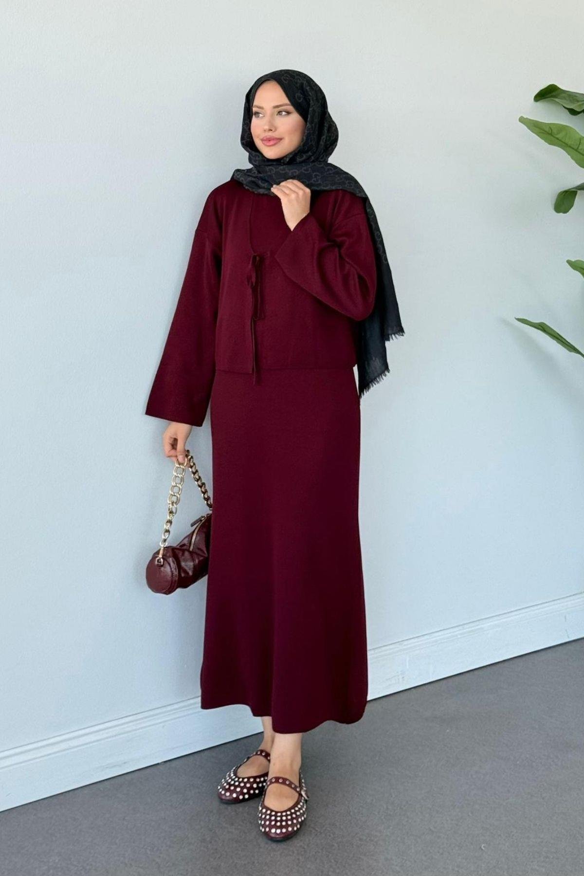 Kuğu Croplu Triko Elbise Bordo, Fiyatları Kuğu Croplu Triko Elbise Bordo- Haza Moda