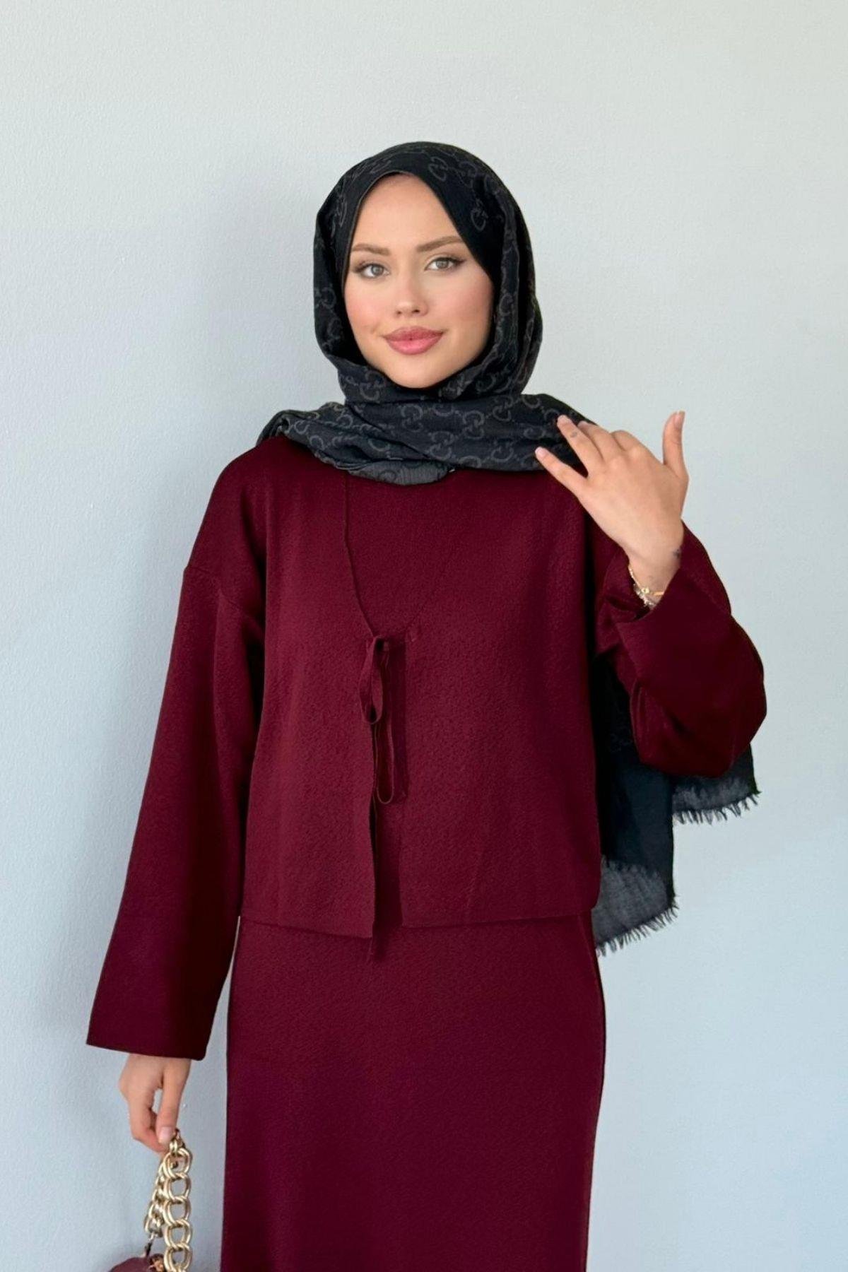 Kuğu Croplu Triko Elbise Bordo, Fiyatları Kuğu Croplu Triko Elbise Bordo- Haza Moda