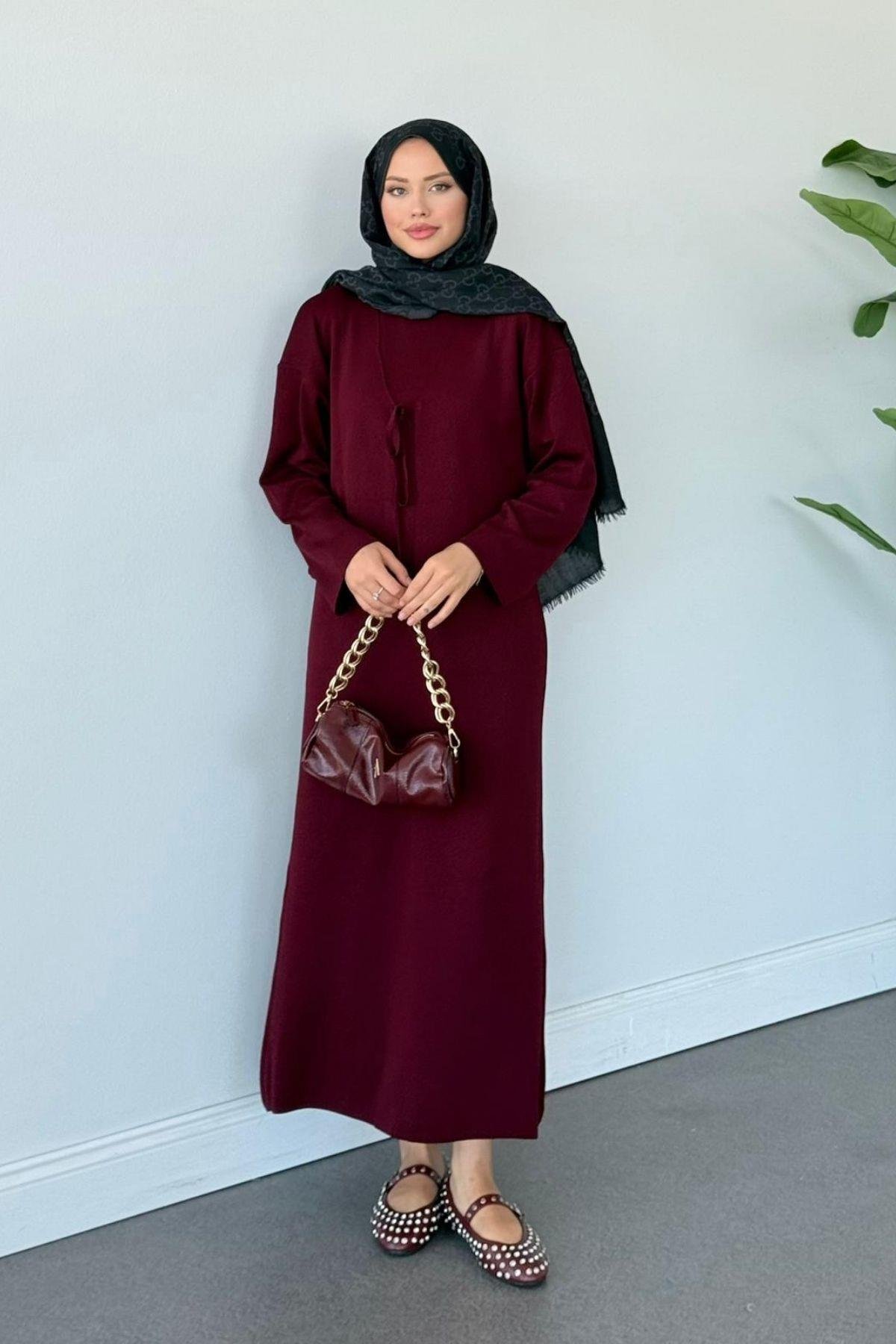 Kuğu Croplu Triko Elbise Bordo, Fiyatları Kuğu Croplu Triko Elbise Bordo- Haza Moda