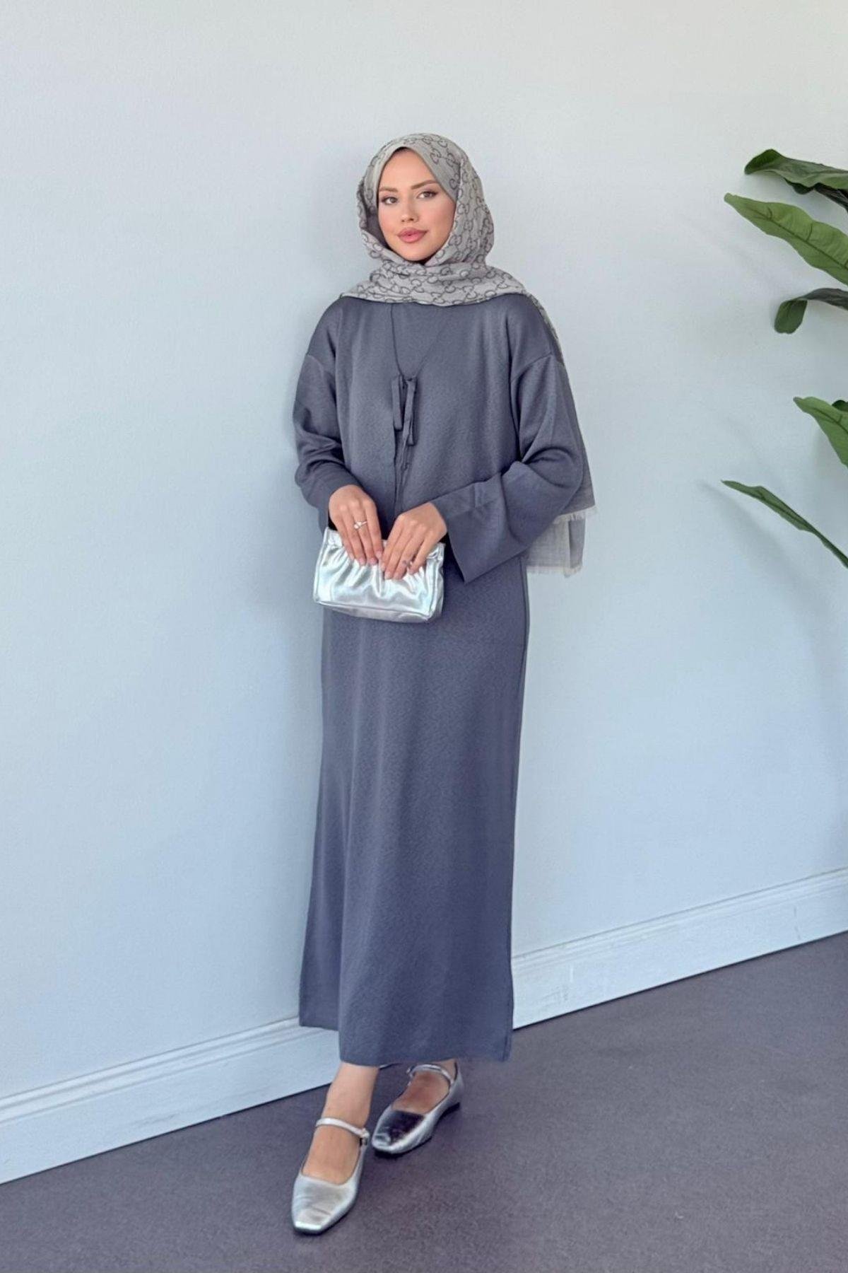 Kuğu Croplu Triko Elbise Füme, Fiyatları Kuğu Croplu Triko Elbise Füme- Haza Moda