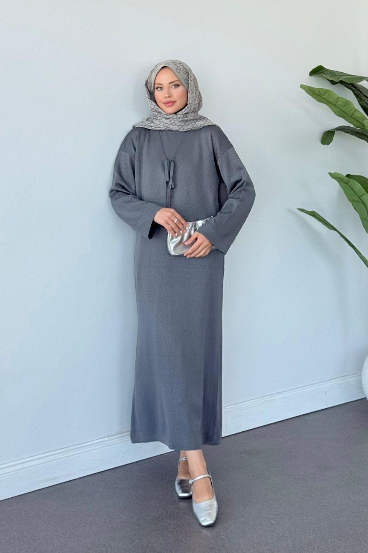 Kuğu Croplu Triko Elbise Füme, Fiyatları Kuğu Croplu Triko Elbise Füme- Haza Moda