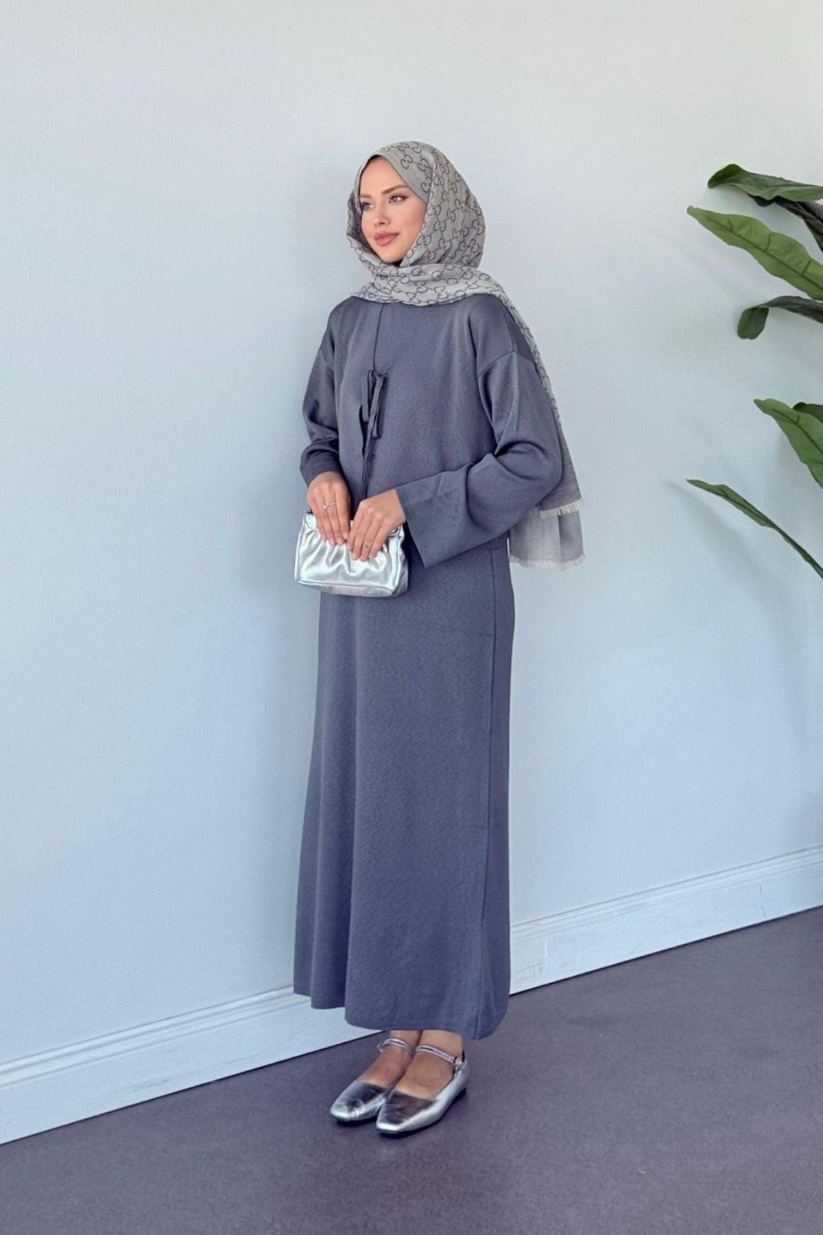 Kuğu Croplu Triko Elbise Füme, Fiyatları Kuğu Croplu Triko Elbise Füme- Haza Moda