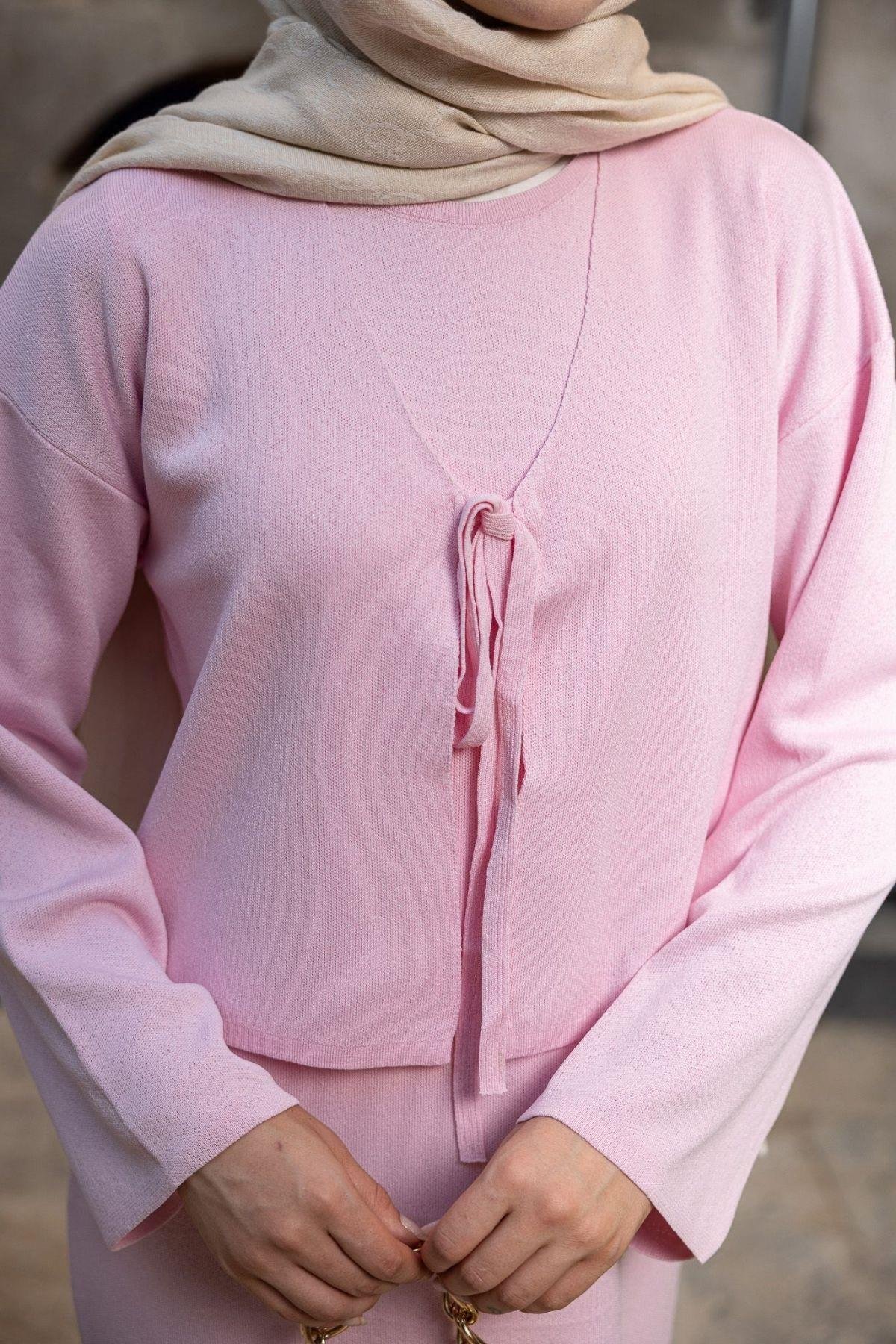 Kuğu Croplu Triko Elbise Pembe, Fiyatları Kuğu Croplu Triko Elbise Pembe- Haza Moda