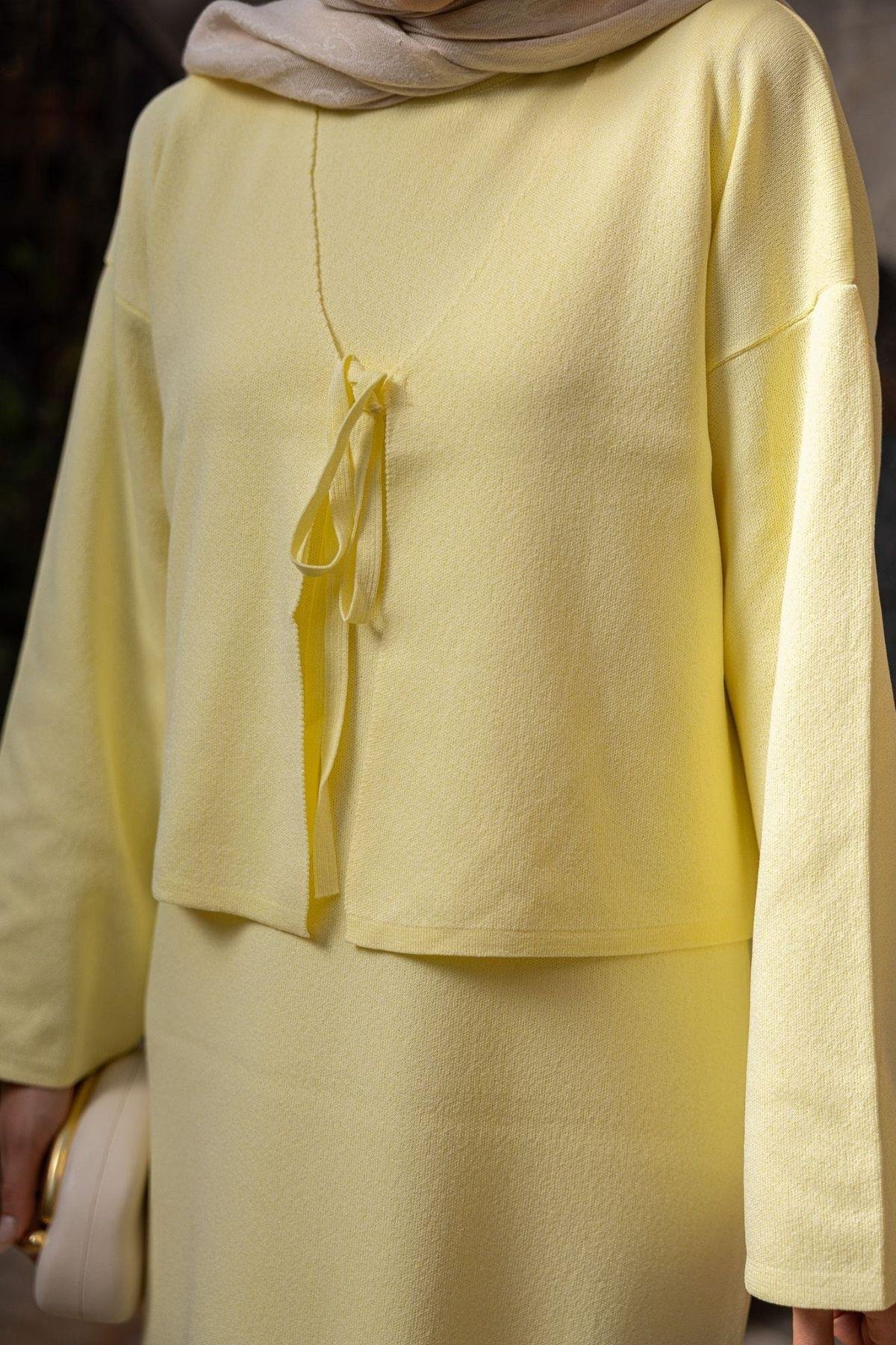 Kuğu Croplu Triko Elbise Sarı, Fiyatları Kuğu Croplu Triko Elbise Sarı- Haza Moda