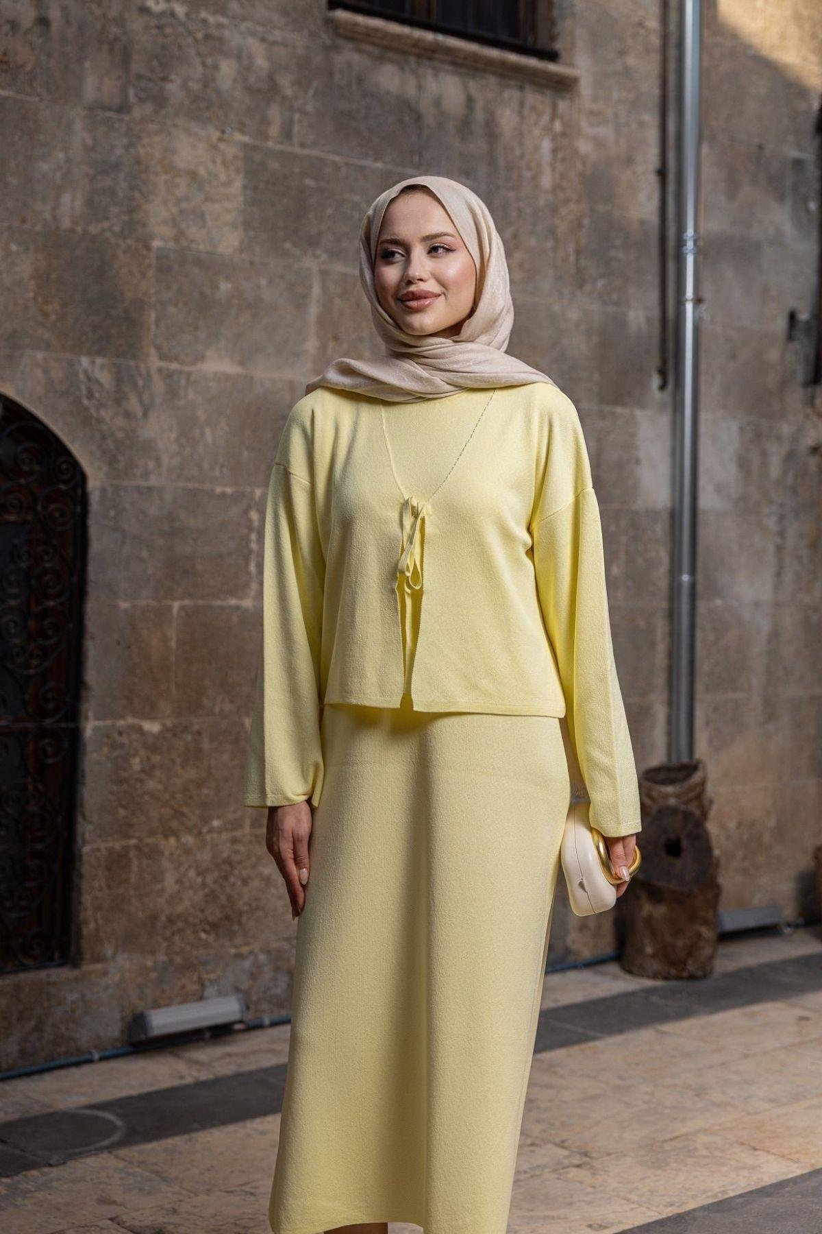 Kuğu Croplu Triko Elbise Sarı, Fiyatları Kuğu Croplu Triko Elbise Sarı- Haza Moda