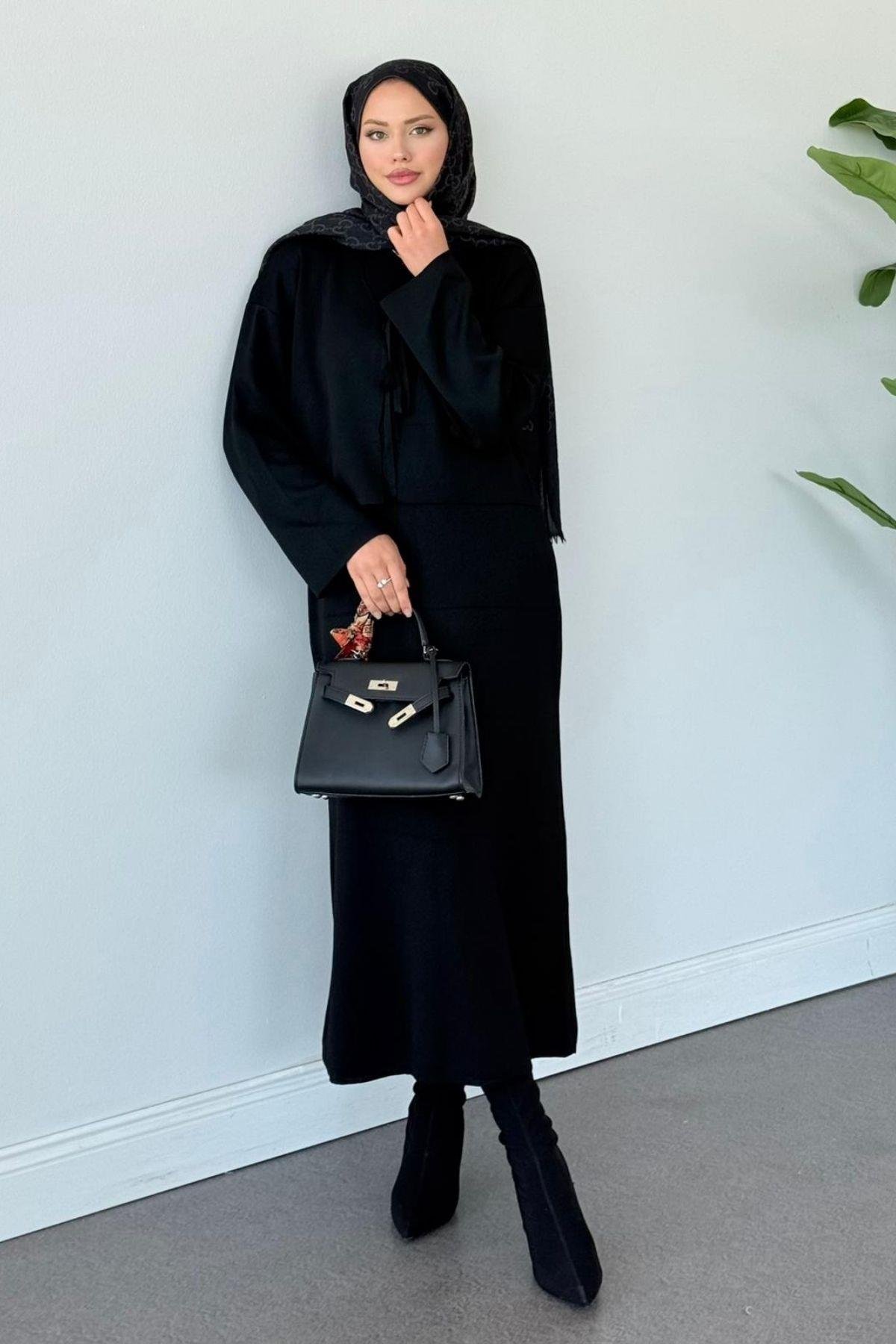 Kuğu Croplu Triko Elbise Siyah, Fiyatları Kuğu Croplu Triko Elbise Siyah- Haza Moda