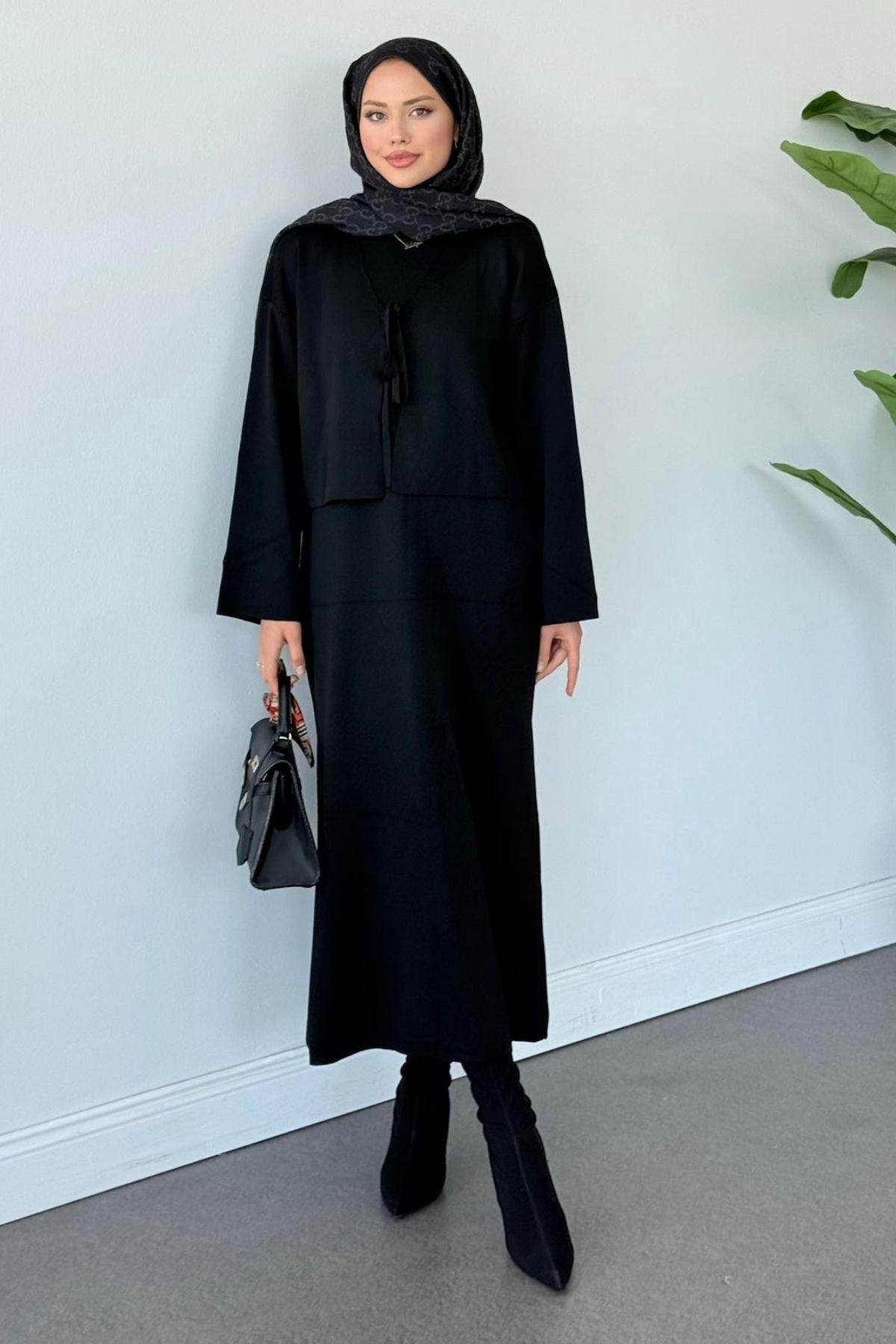 Kuğu Croplu Triko Elbise Siyah, Fiyatları Kuğu Croplu Triko Elbise Siyah- Haza Moda