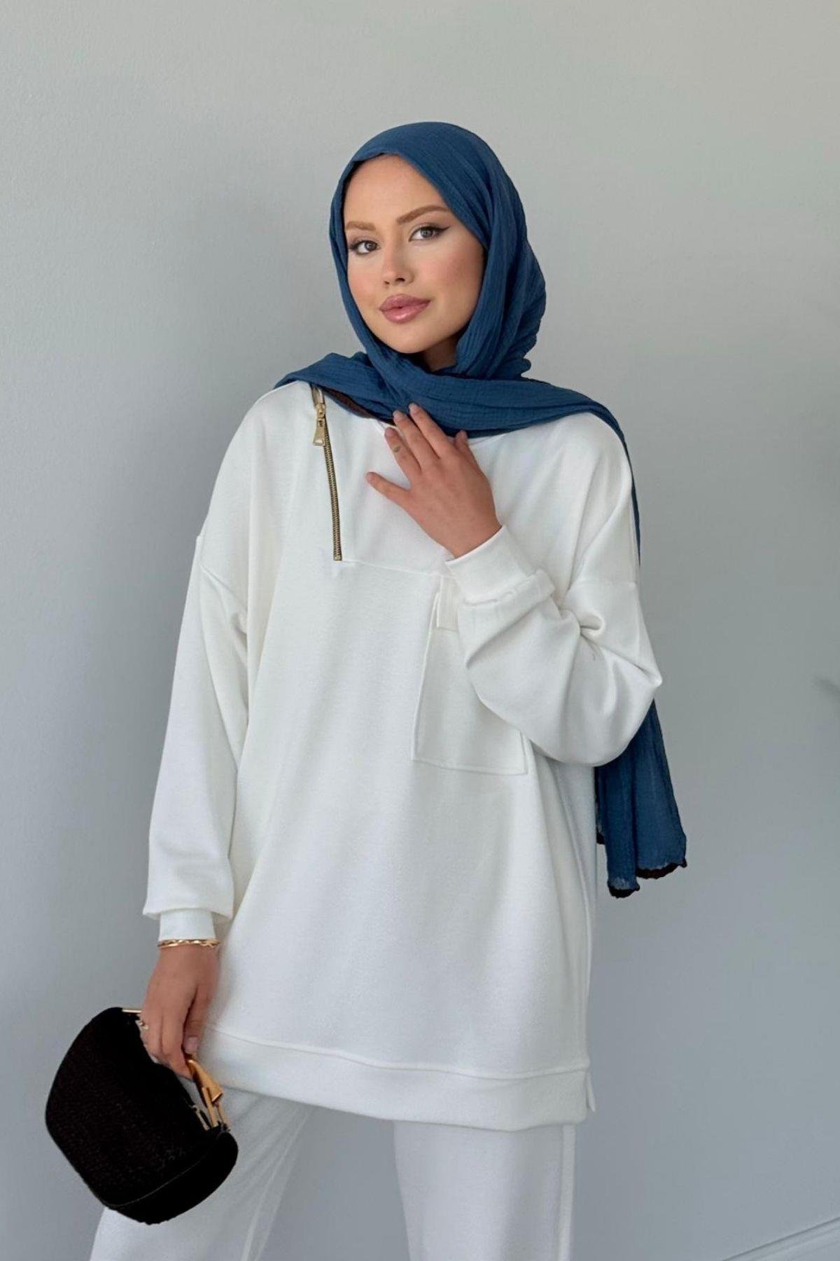 Kumsal Fermuarlı Oysho Takım Beyaz, Fiyatları  Kumsal Fermuarlı Oysho Takım Beyaz- Haza Moda 