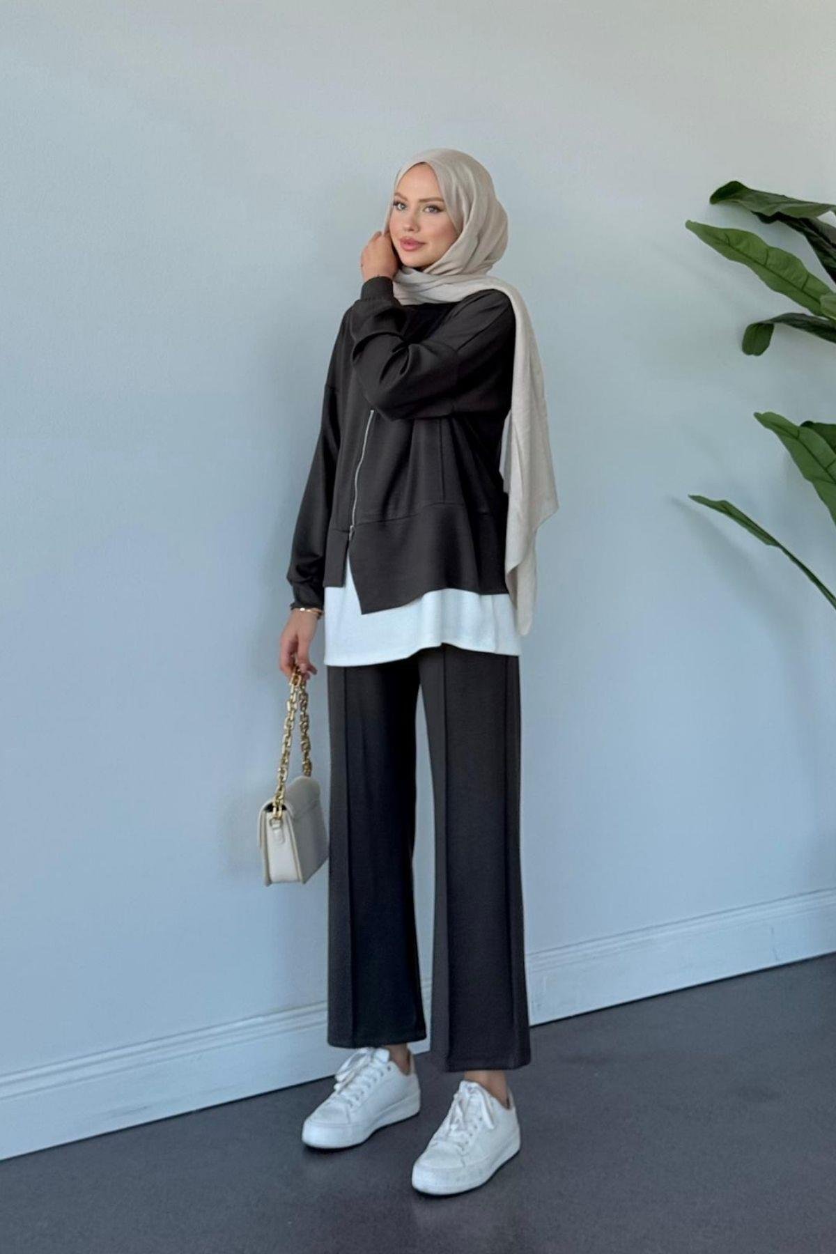 Kumsal Fermuarlı Oysho Takım Füme, Fiyatları Kumsal Fermuarlı Oysho Takım Füme- Haza Moda 