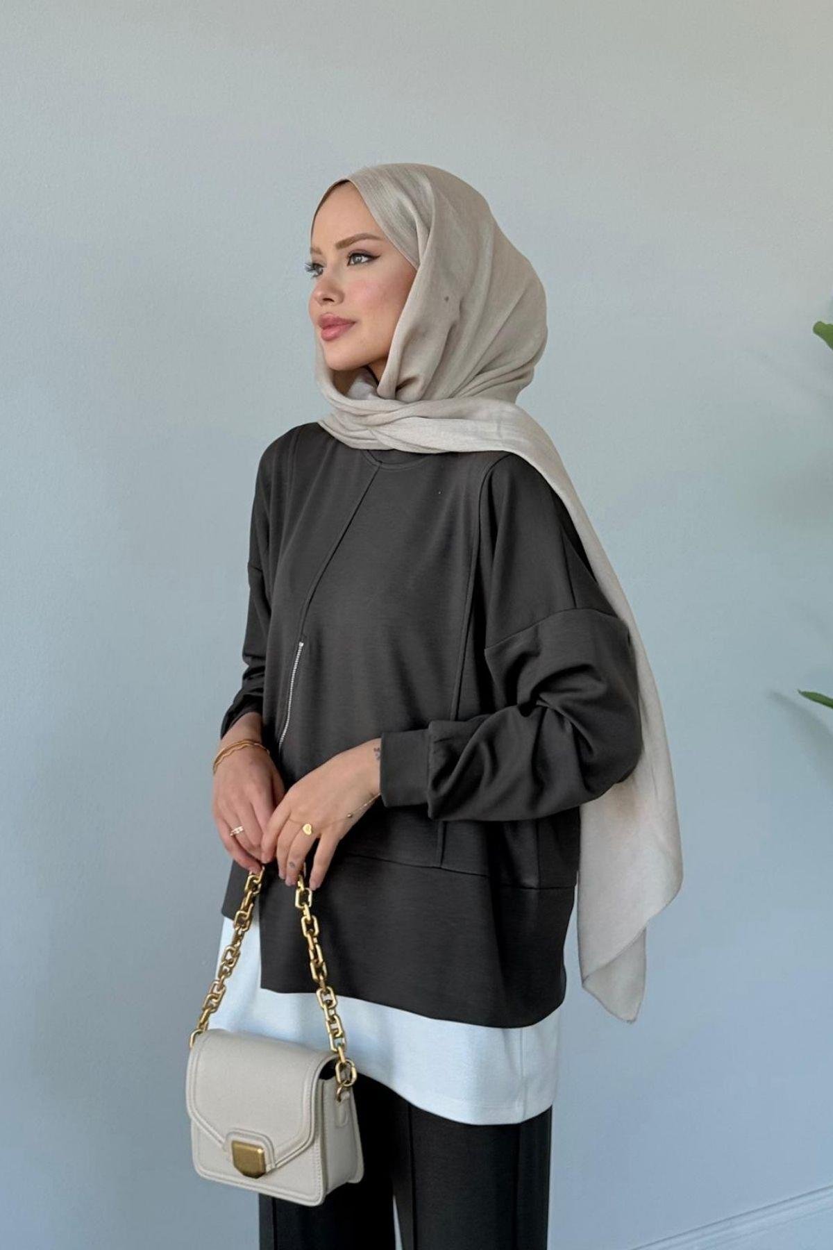 Kumsal Fermuarlı Oysho Takım Füme, Fiyatları Kumsal Fermuarlı Oysho Takım Füme- Haza Moda 