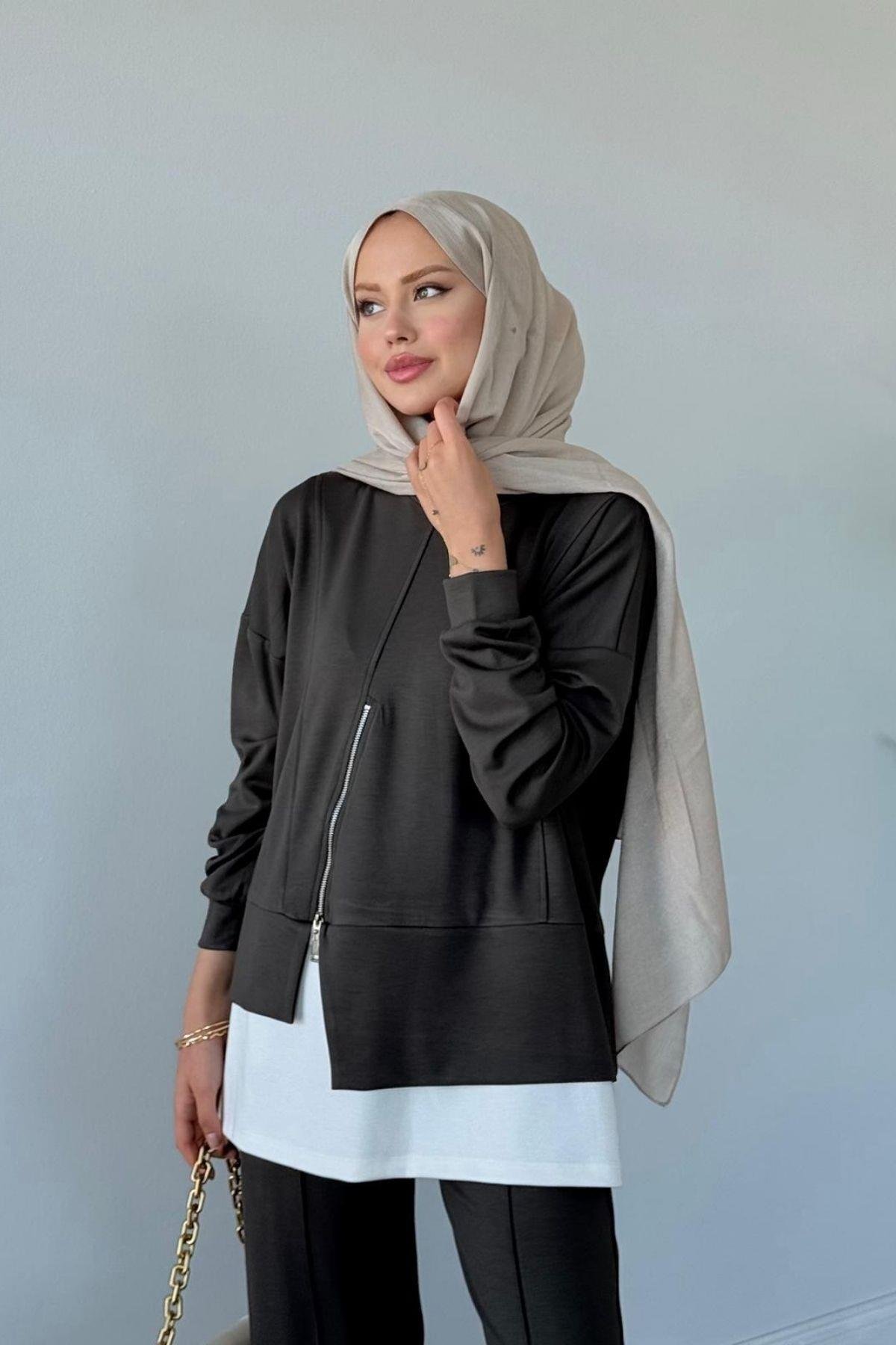 Kumsal Fermuarlı Oysho Takım Füme, Fiyatları Kumsal Fermuarlı Oysho Takım Füme- Haza Moda 