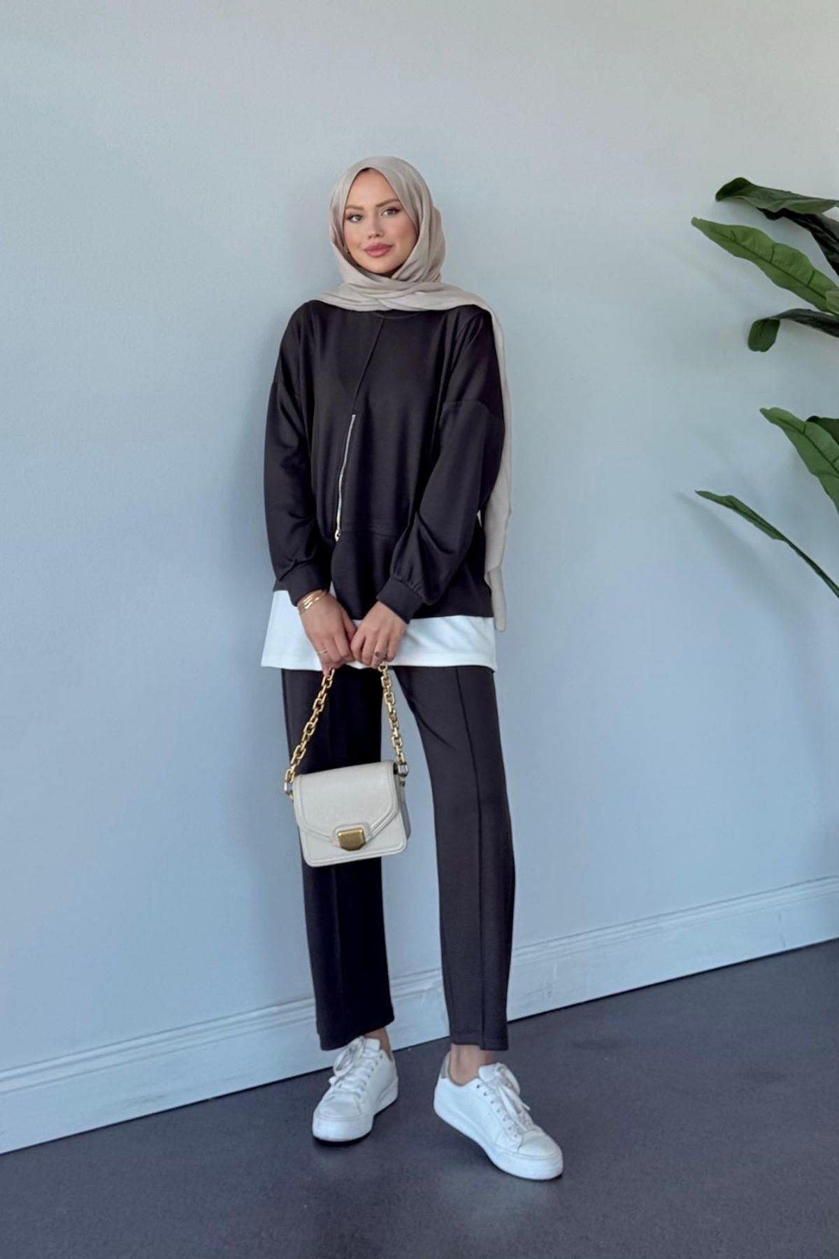 Kumsal Fermuarlı Oysho Takım Füme, Fiyatları Kumsal Fermuarlı Oysho Takım Füme- Haza Moda 